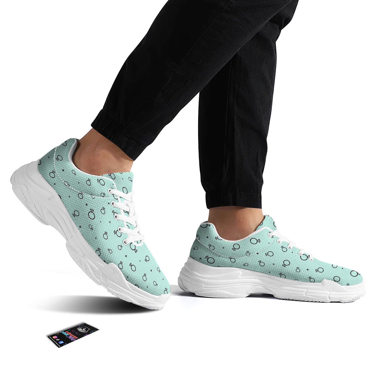 Blue Diamond Ring Print Pattern White Chunky Shoes-grizzshop