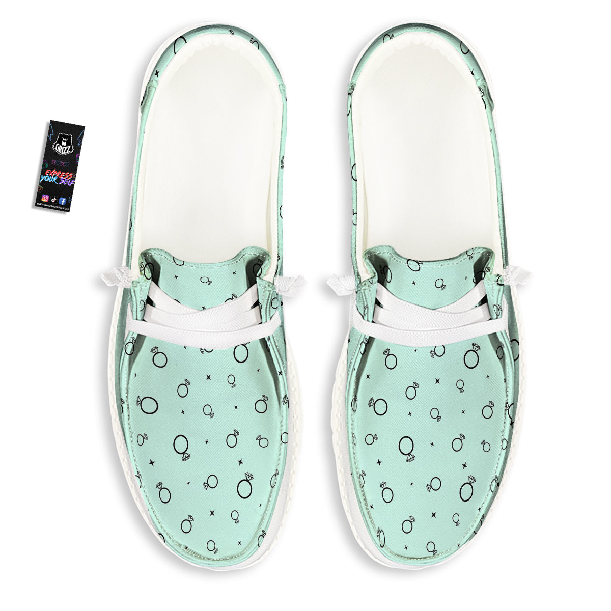 Blue Diamond Ring Print Pattern White Loafers-grizzshop