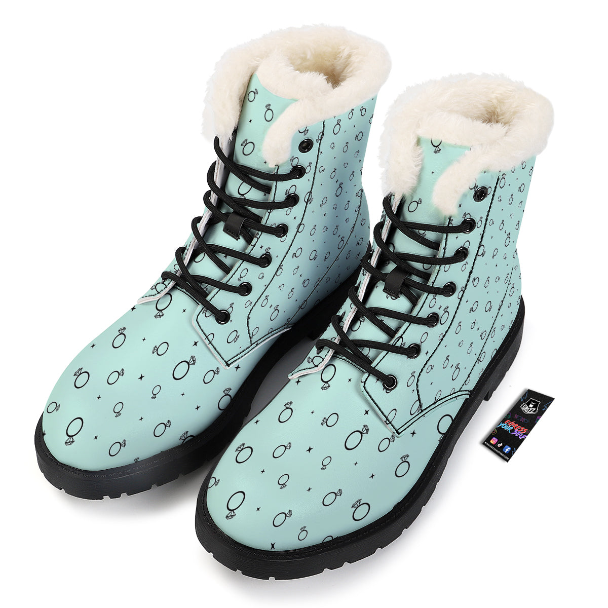 Blue Diamond Ring Print Pattern Winter Boots-grizzshop