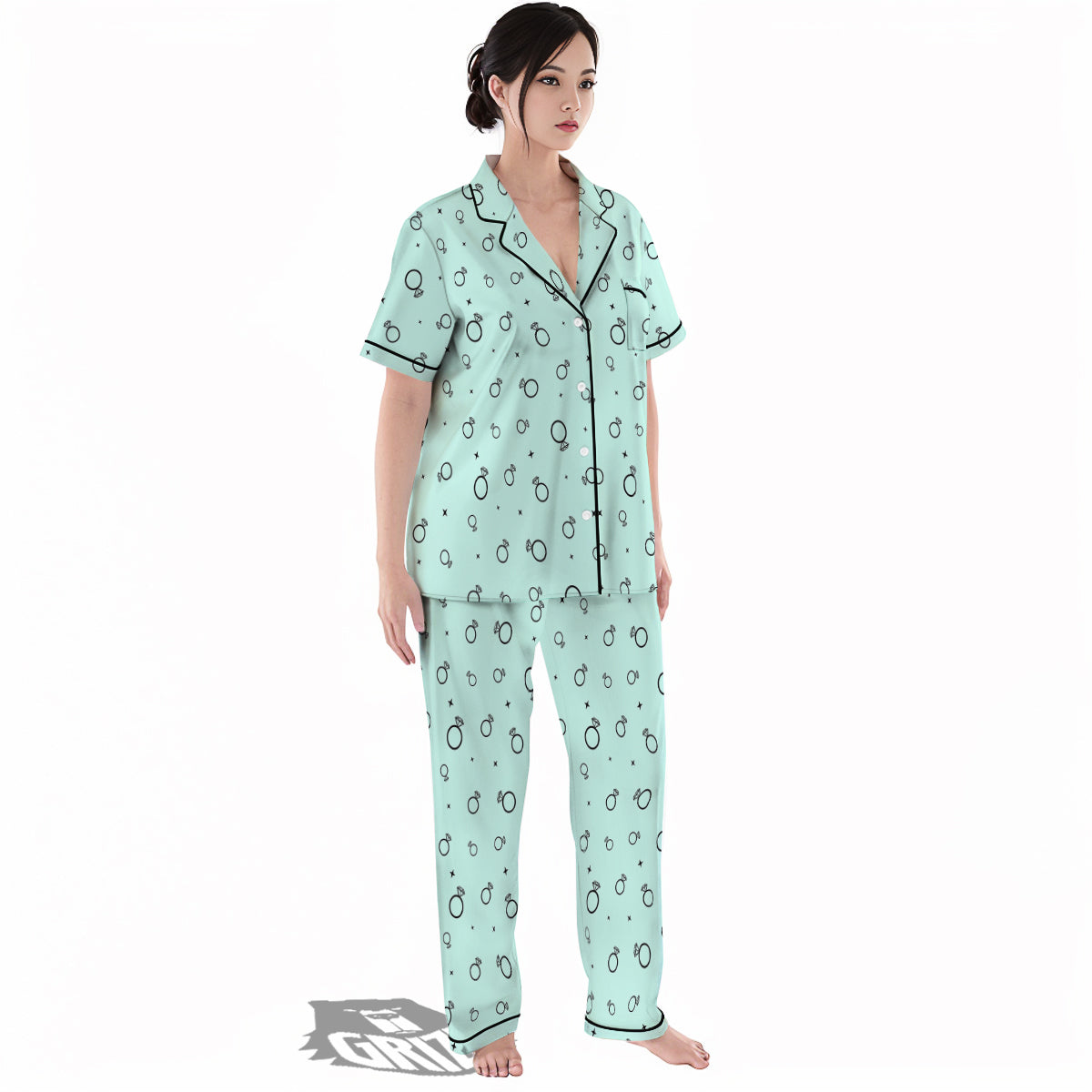 Blue Diamond Ring Print Pattern Women's Pajamas Set-grizzshop