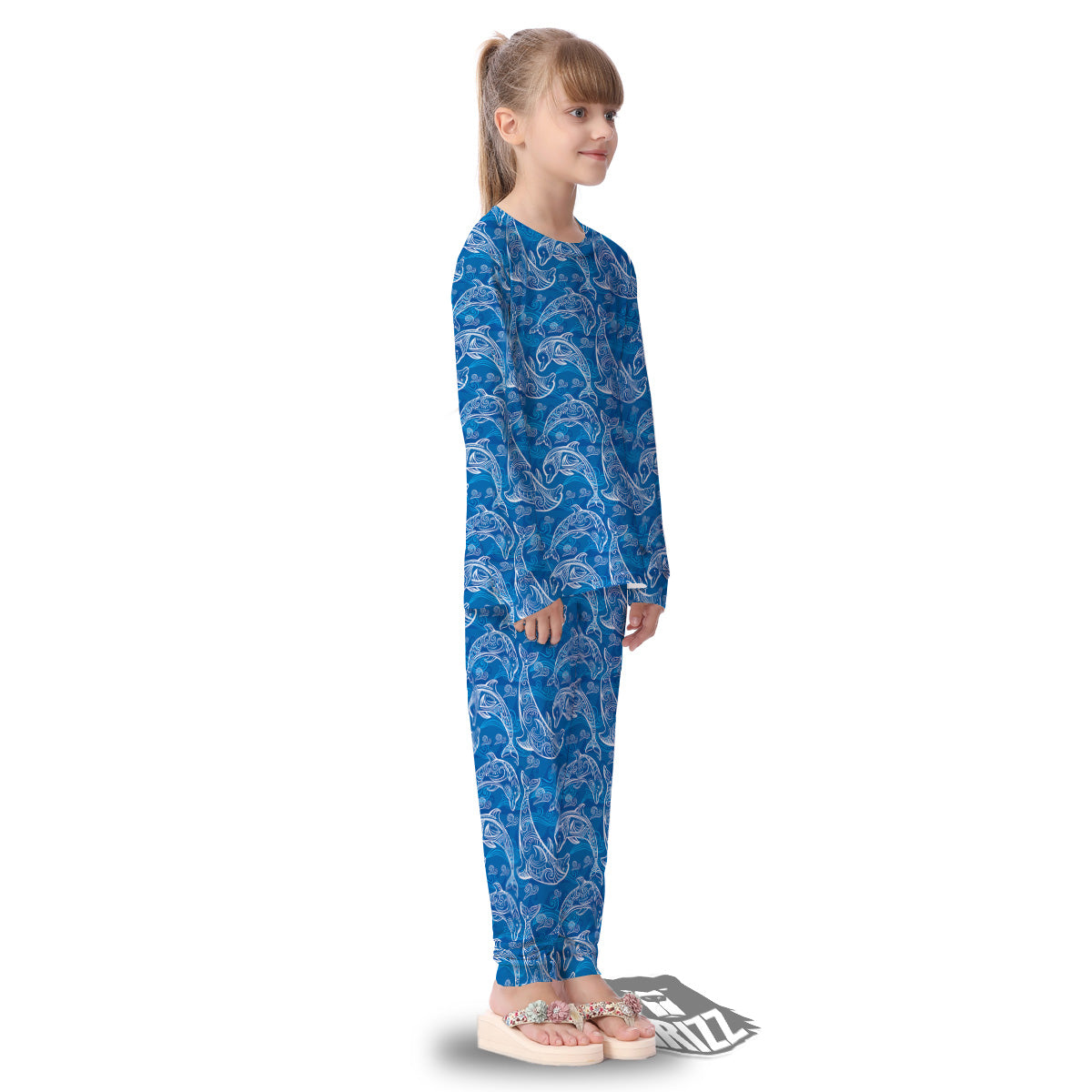 Blue Dolphins Ethnic Print Pattern Kid's Pajamas-grizzshop