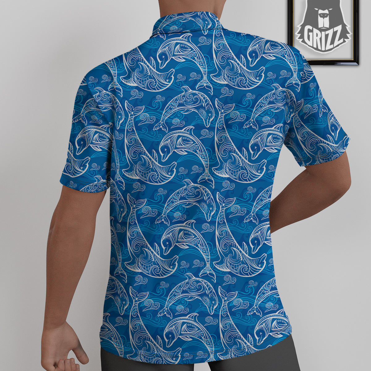 Blue Dolphins Ethnic Print Pattern Untucked Shirts-grizzshop