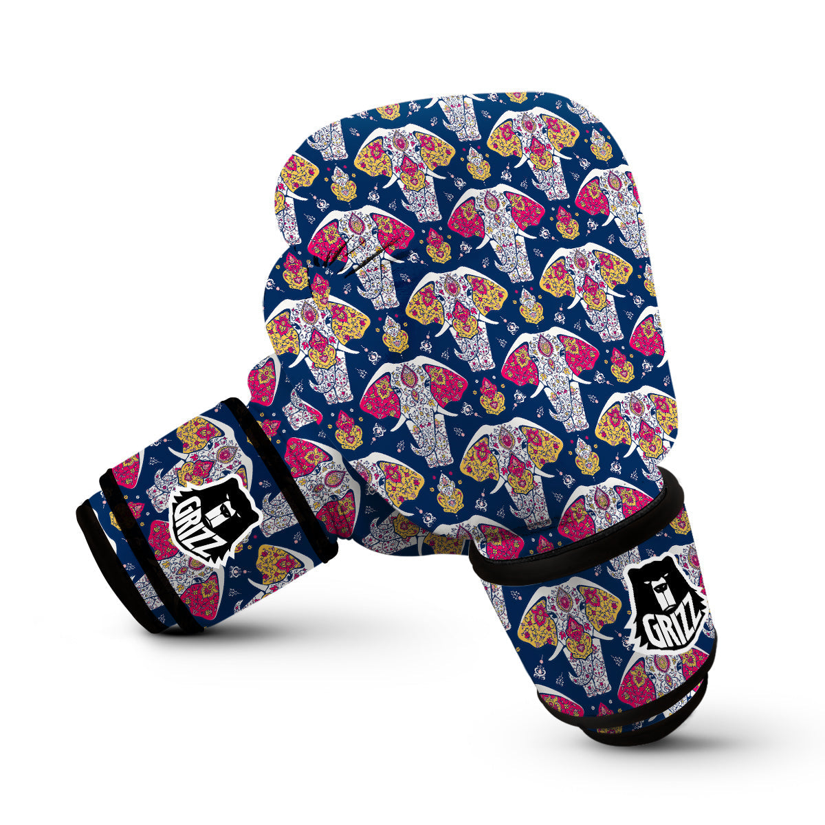 Blue Elephant Mandala Print Boxing Gloves-grizzshop