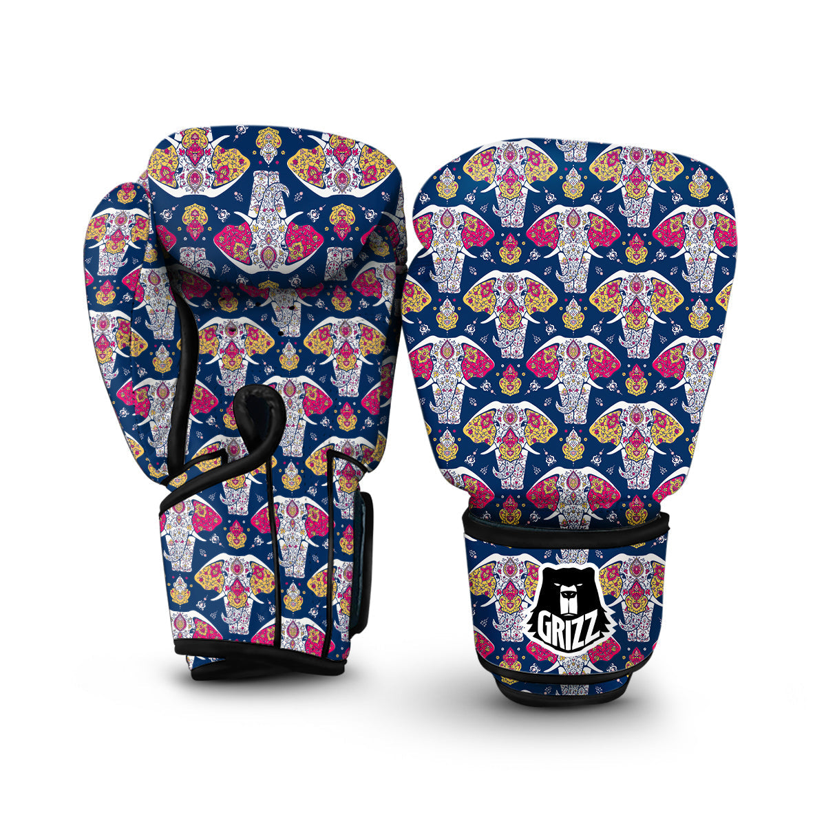Blue Elephant Mandala Print Boxing Gloves-grizzshop