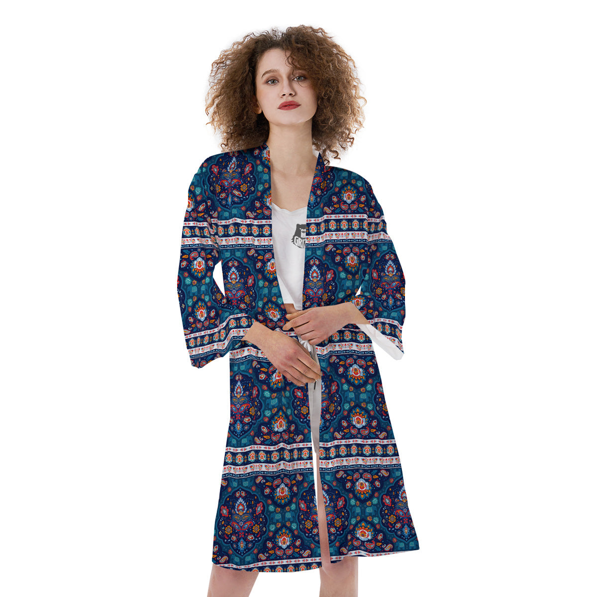 Blue Ethnic Mandala Print Pattern Kimono-grizzshop