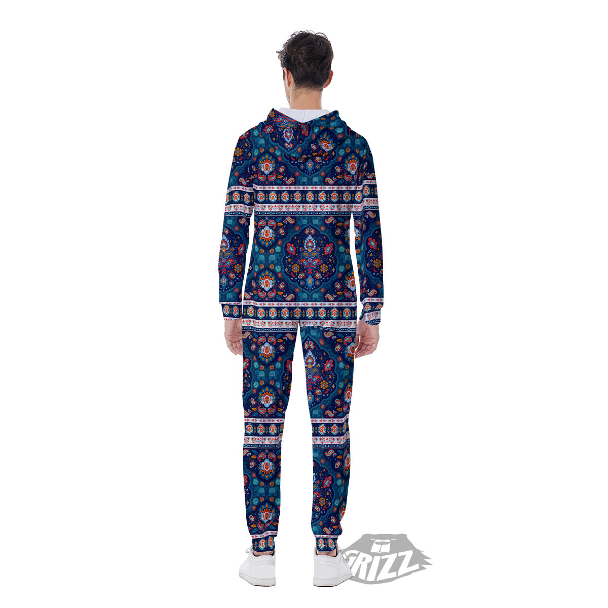 Blue Ethnic Mandala Print Pattern Men's Jumpsuit-grizzshop