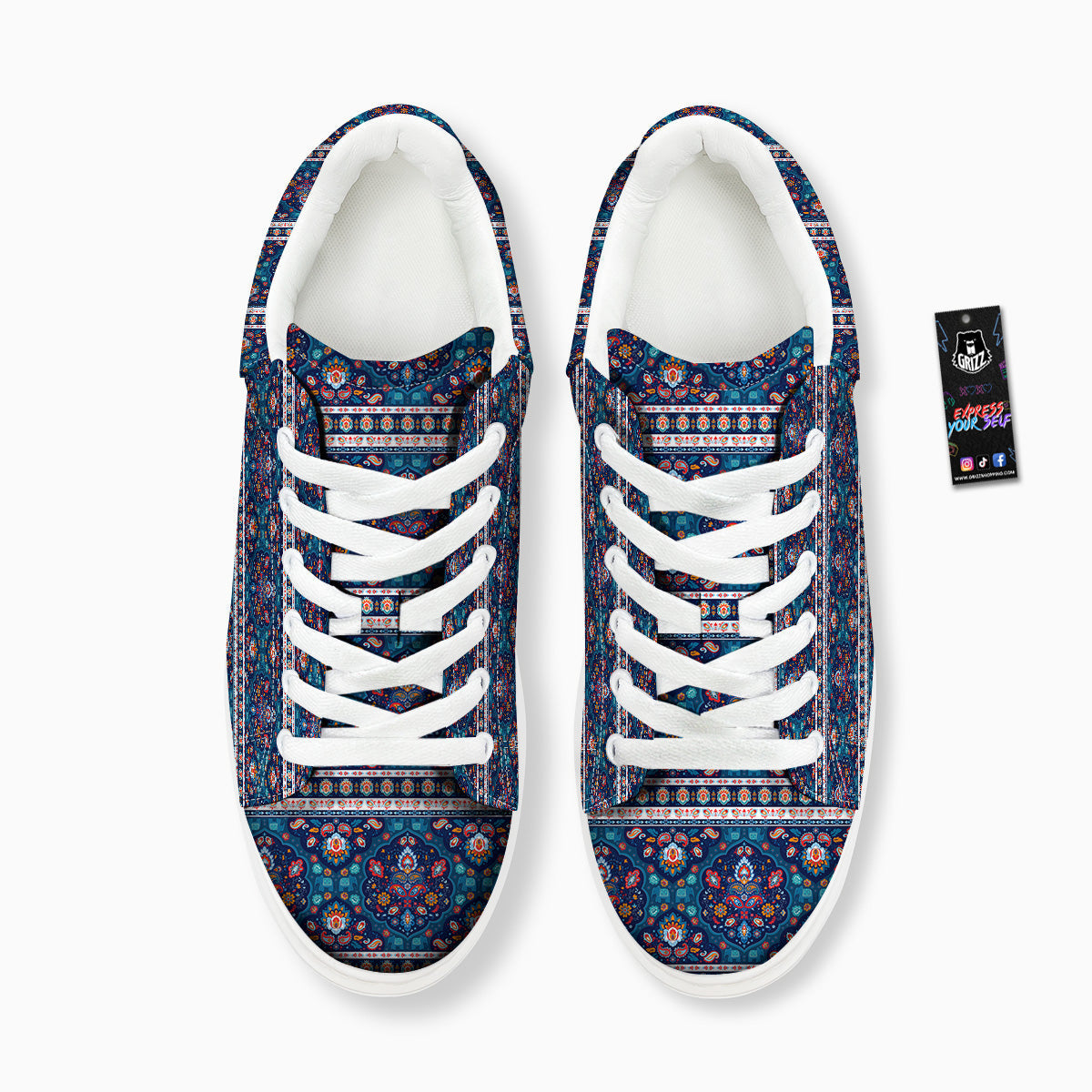 Blue Ethnic Mandala Print Pattern Platform Shoes-grizzshop