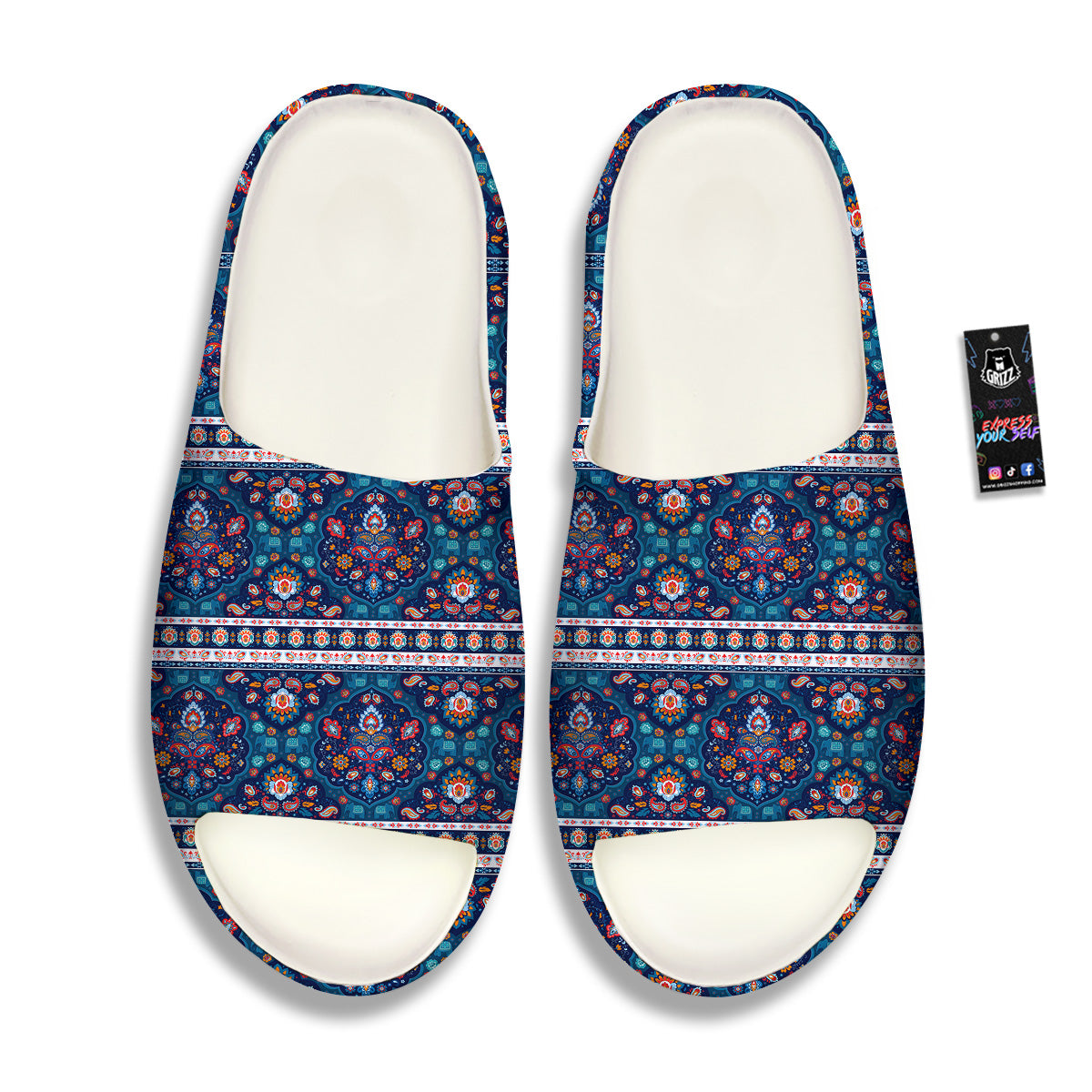 Blue Ethnic Mandala Print Pattern Sandals-grizzshop