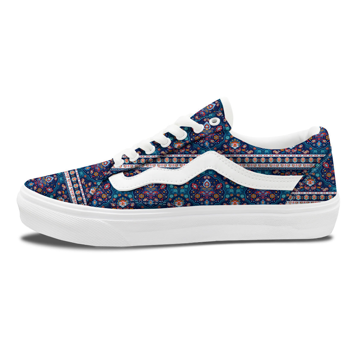 Blue Ethnic Mandala Print Pattern Skate Shoes-grizzshop