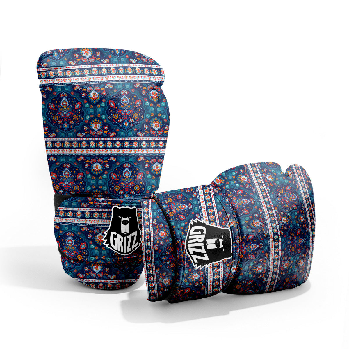 Blue Ethnic Mandala Print Pattern Pro Boxing Glove