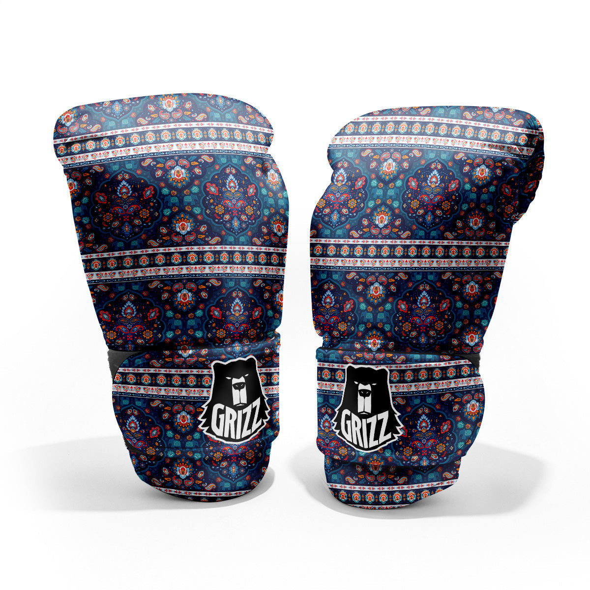 Blue Ethnic Mandala Print Pattern Pro Boxing Glove