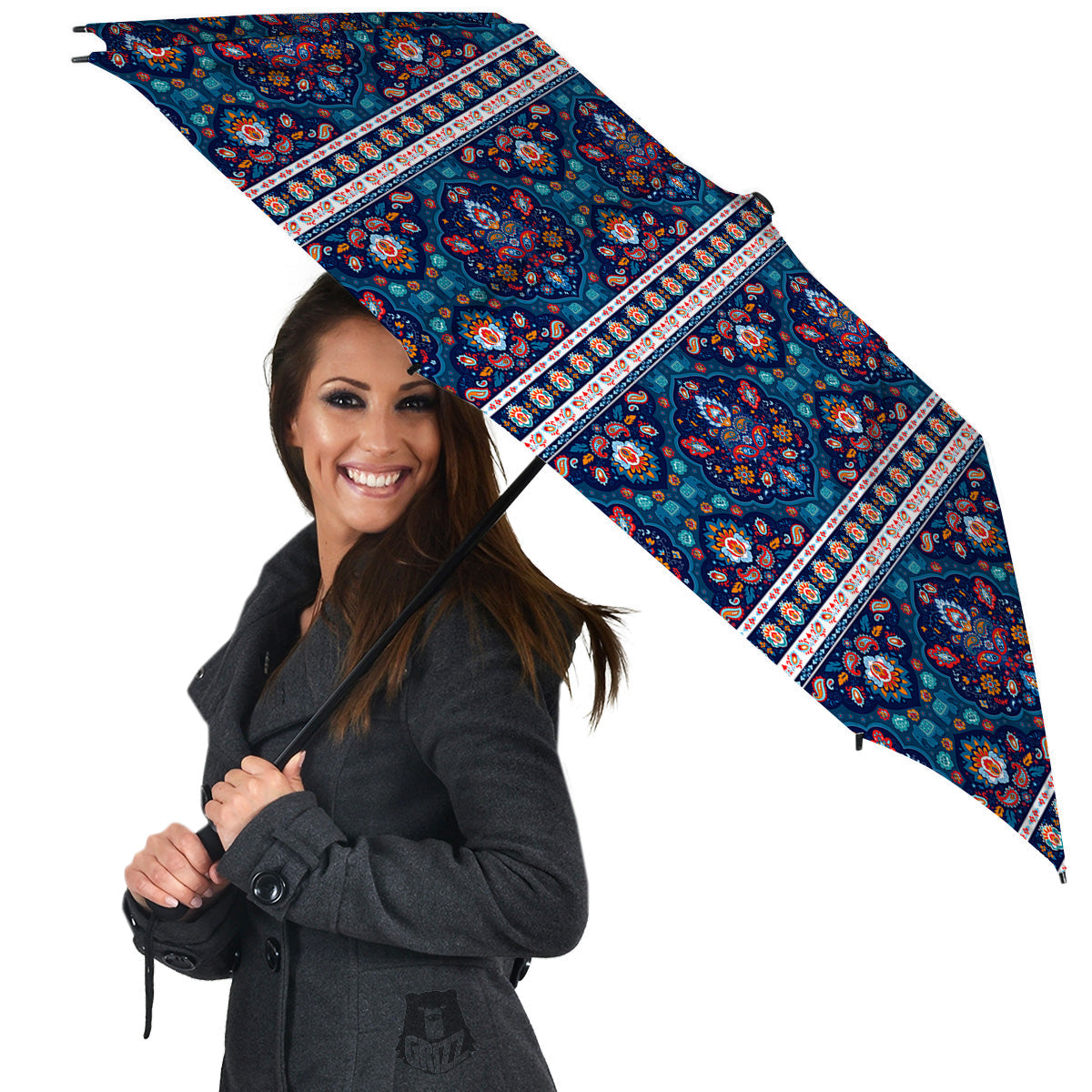 Blue Ethnic Mandala Print Pattern Umbrella-grizzshop