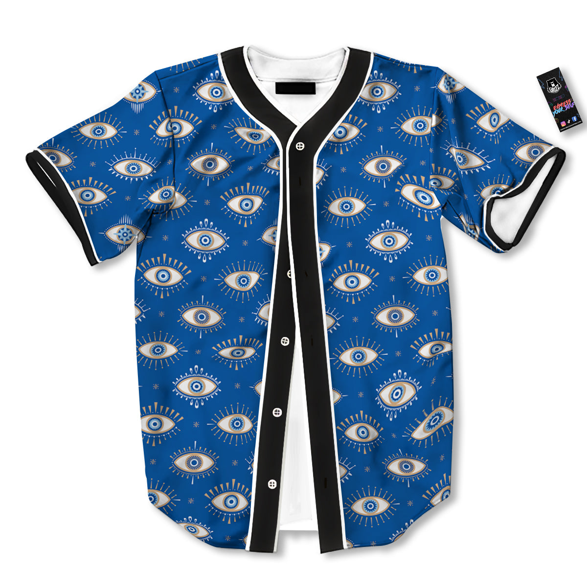 Blue Eyes Hamsa Print Pattern Baseball Jersey-grizzshop