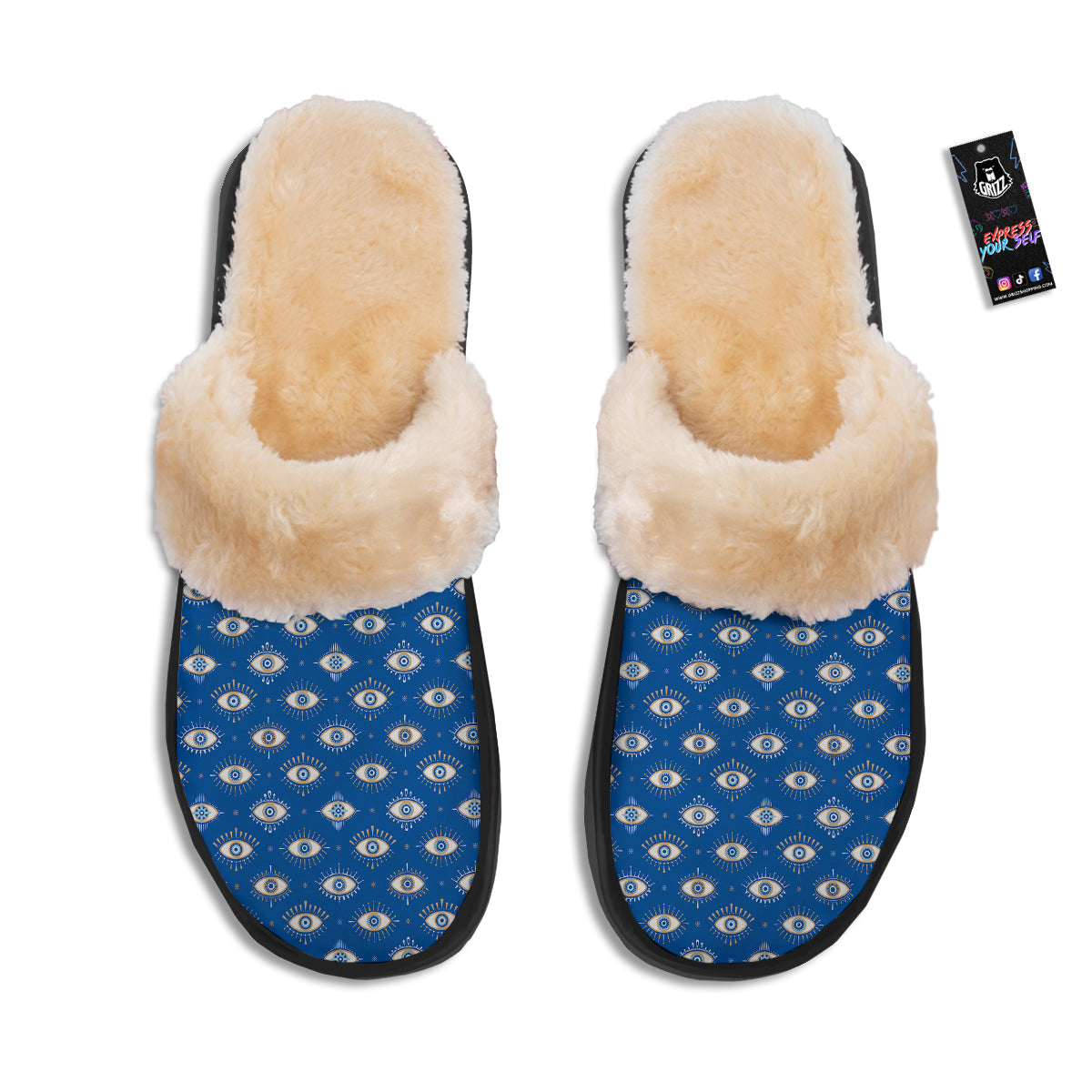 Blue Eyes Hamsa Print Pattern Slippers-grizzshop