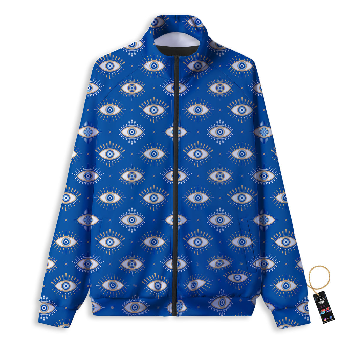 Blue Eyes Hamsa Print Pattern Track Jacket-grizzshop