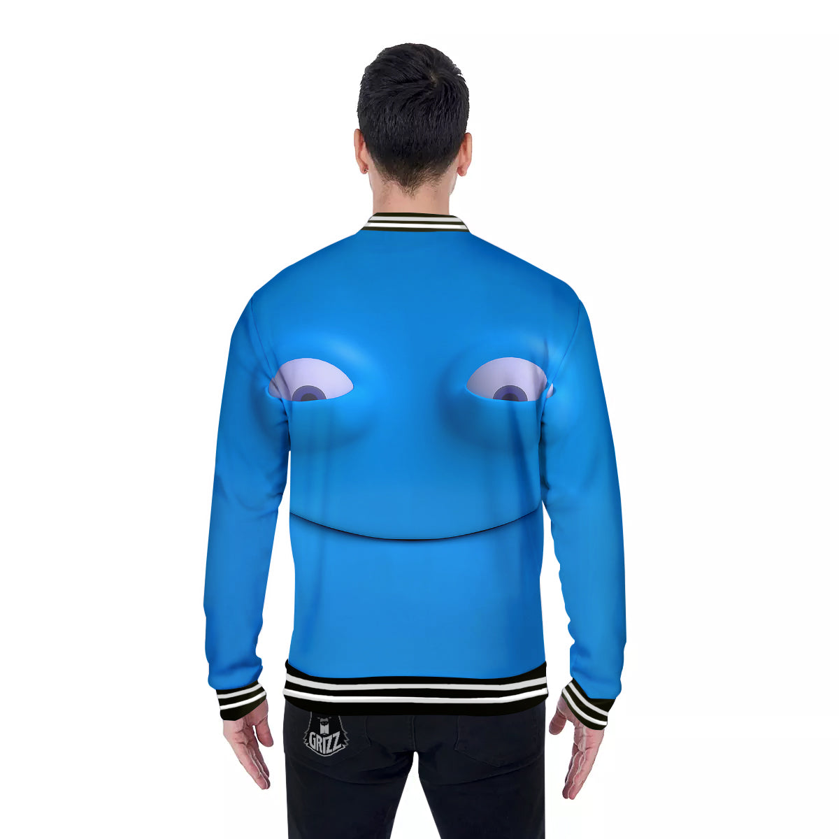 Blue Face Cartoon Emoticon Character Print Baseball Jacket-grizzshop