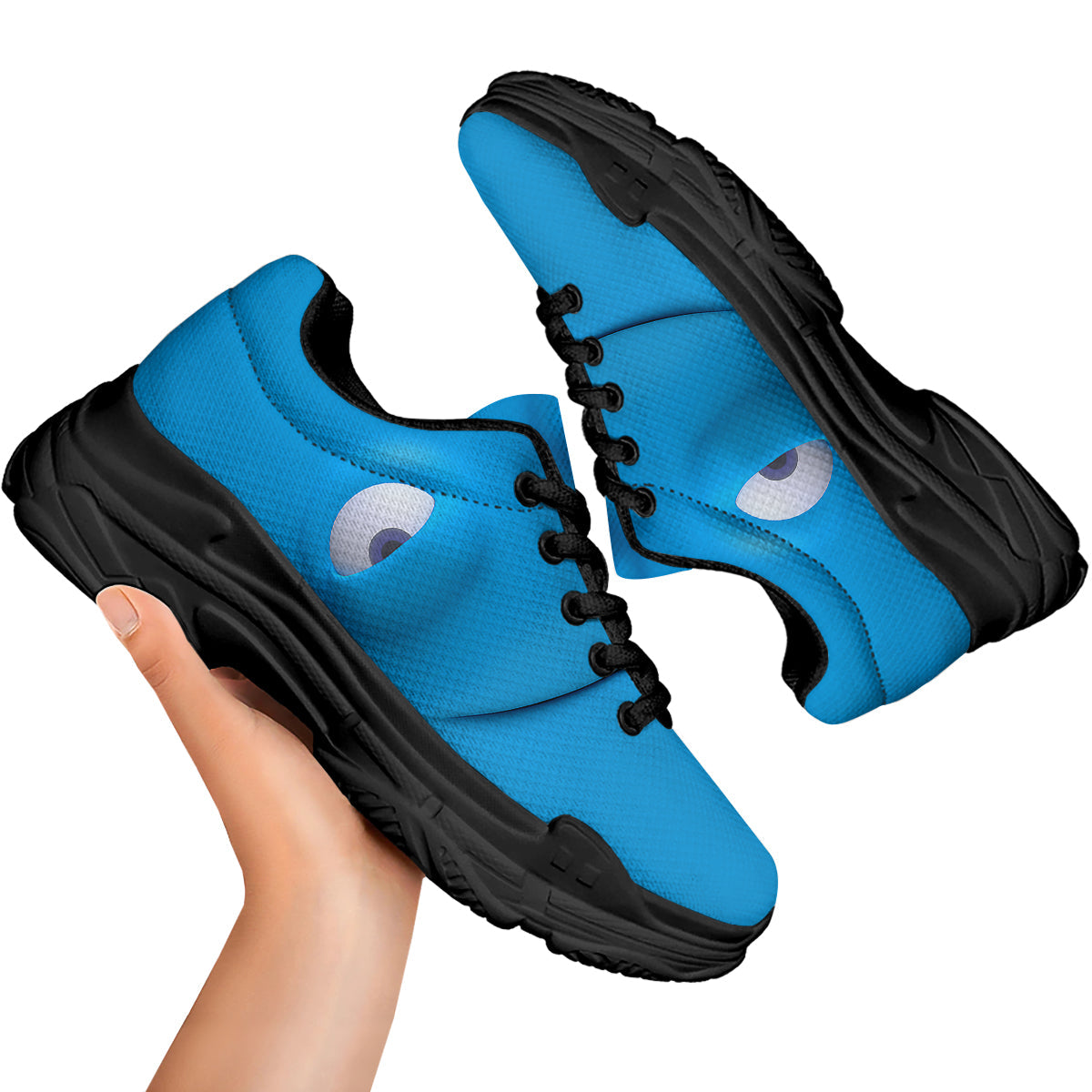 Blue Face Cartoon Emoticon Character Print Black Chunky Shoes-grizzshop
