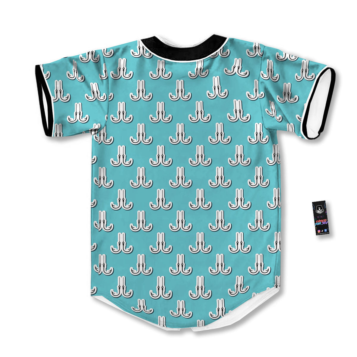 Blue Fish Hook Print Pattern Baseball Jersey-grizzshop