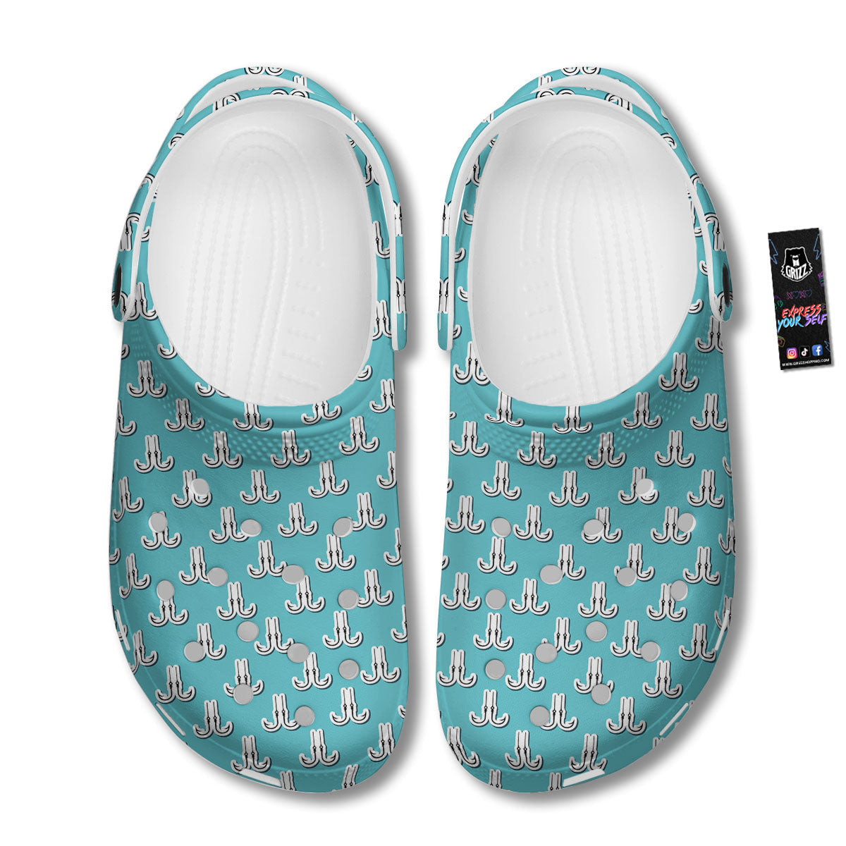 Blue Fish Hook Print Pattern Clog-grizzshop