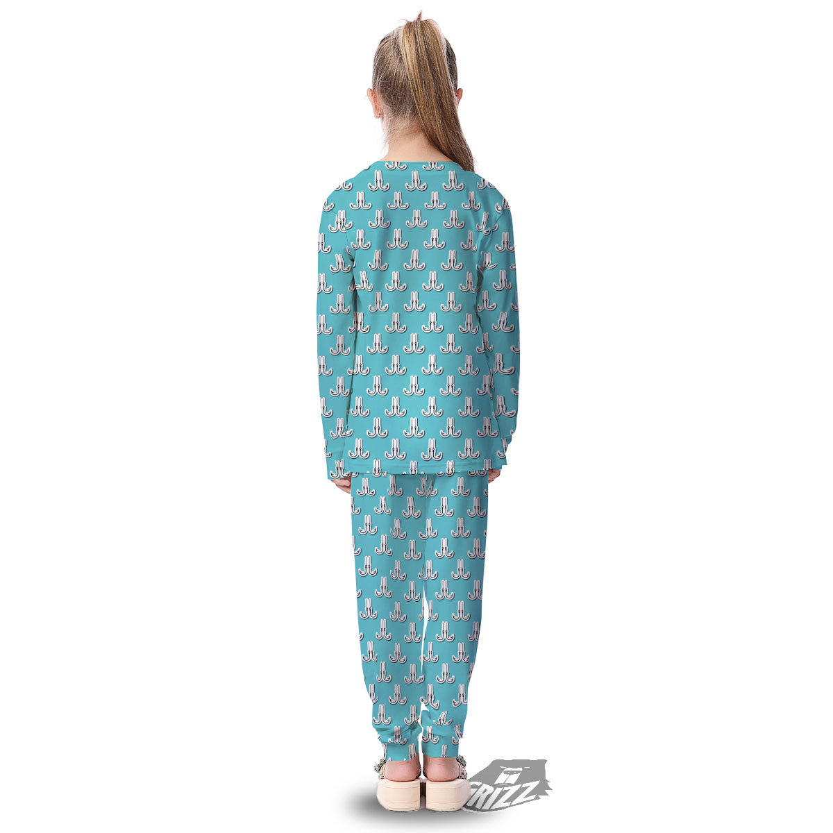 Blue Fish Hook Print Pattern Kid's Pajamas-grizzshop
