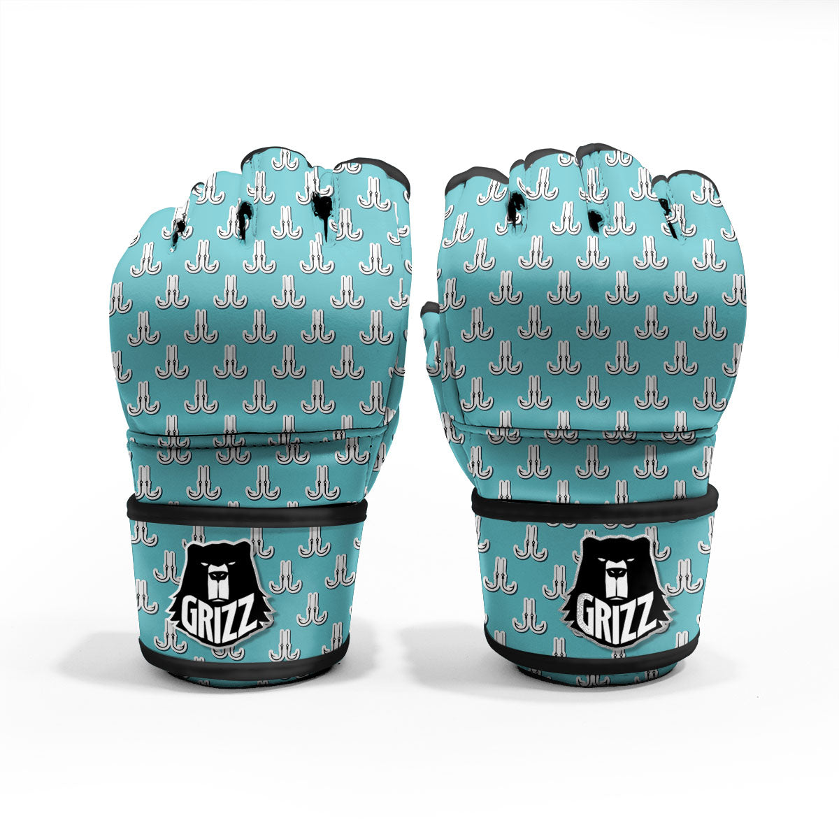 Blue Fish Hook Print Pattern MMA Gloves-grizzshop