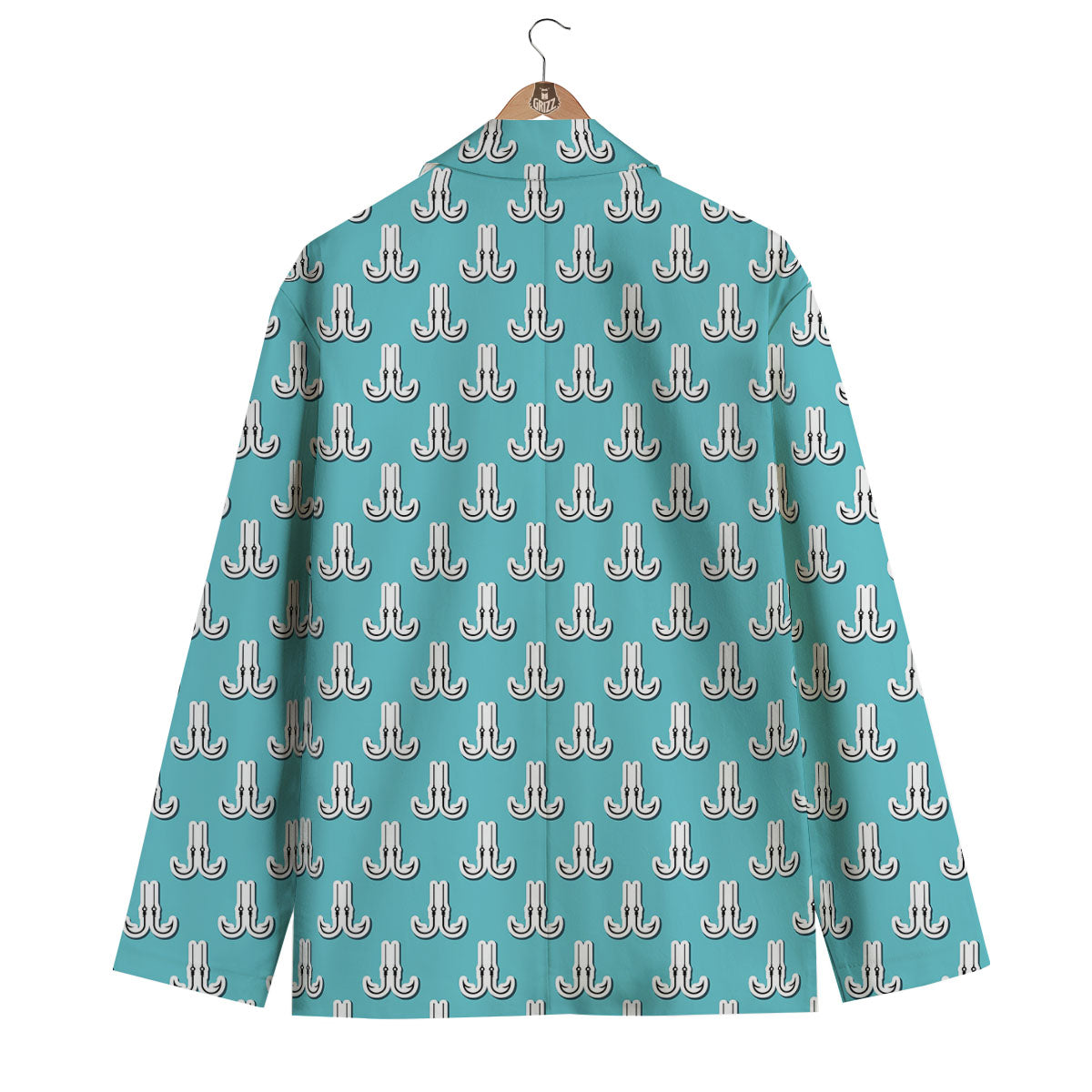 Blue Fish Hook Print Pattern Men's Blazer-grizzshop