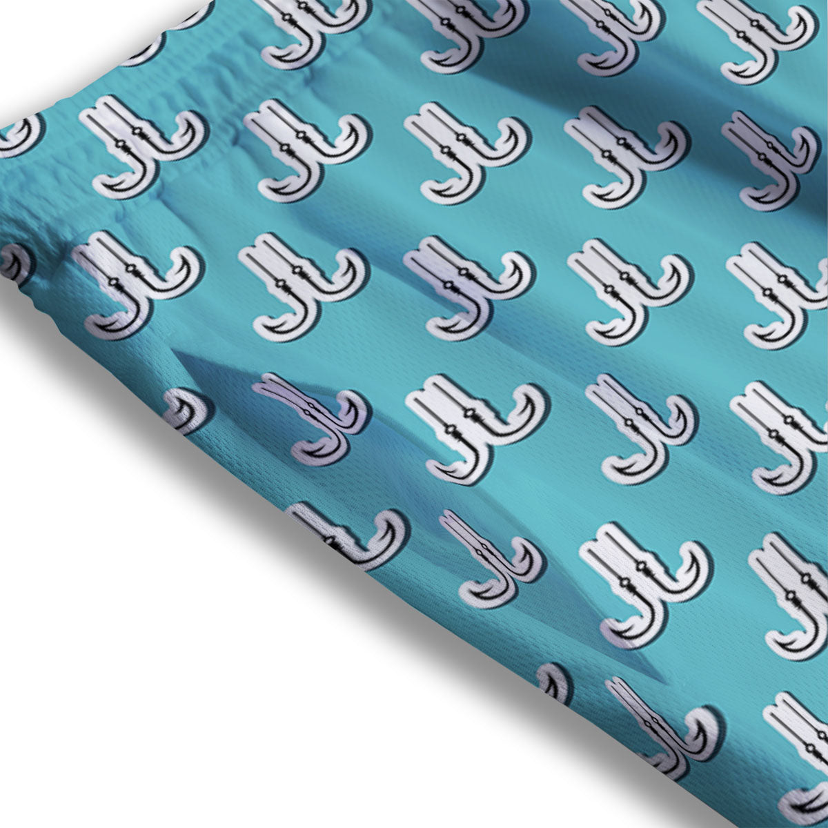 Blue Fish Hook Print Pattern Mesh Shorts-grizzshop