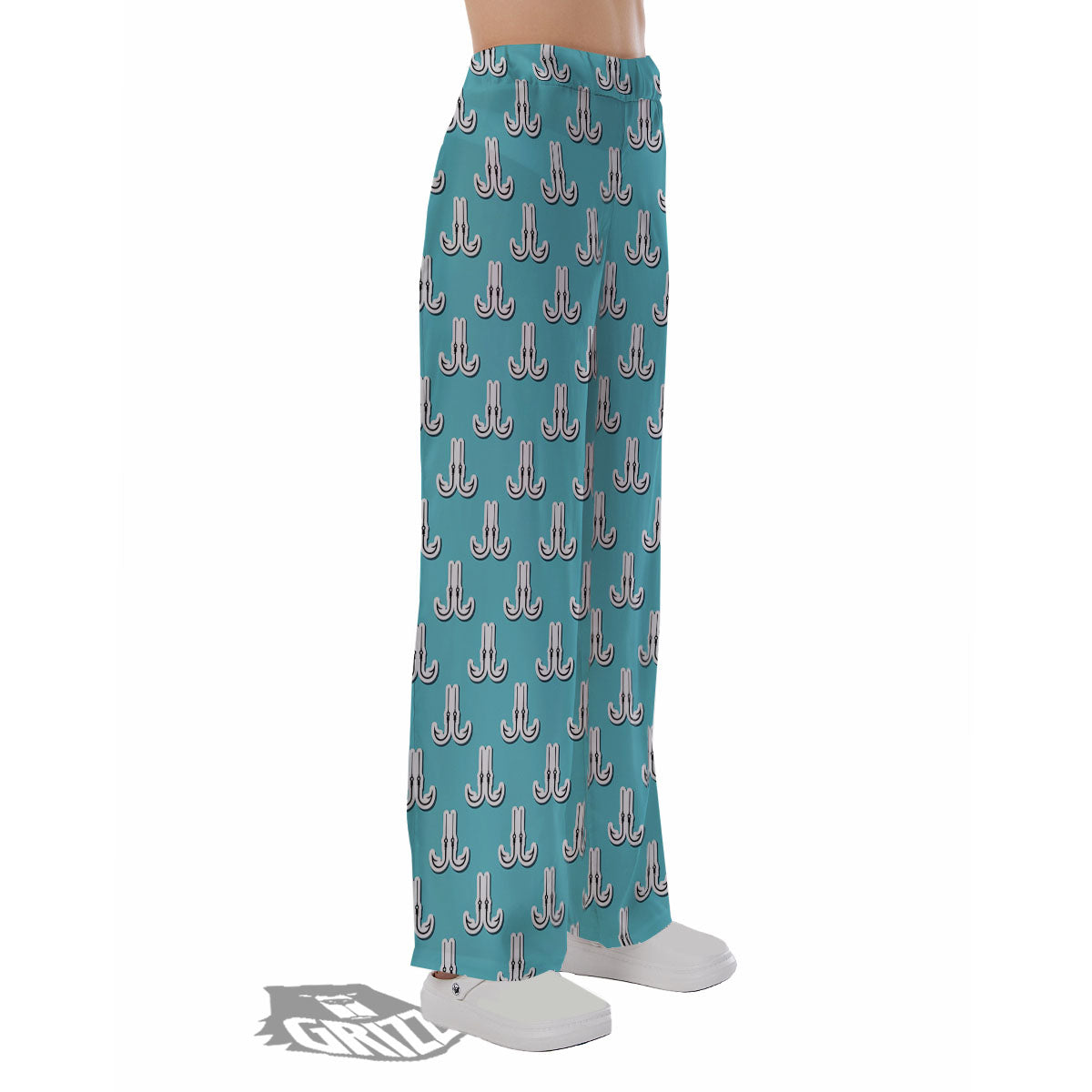 Blue Fish Hook Print Pattern Pajama Pants-grizzshop