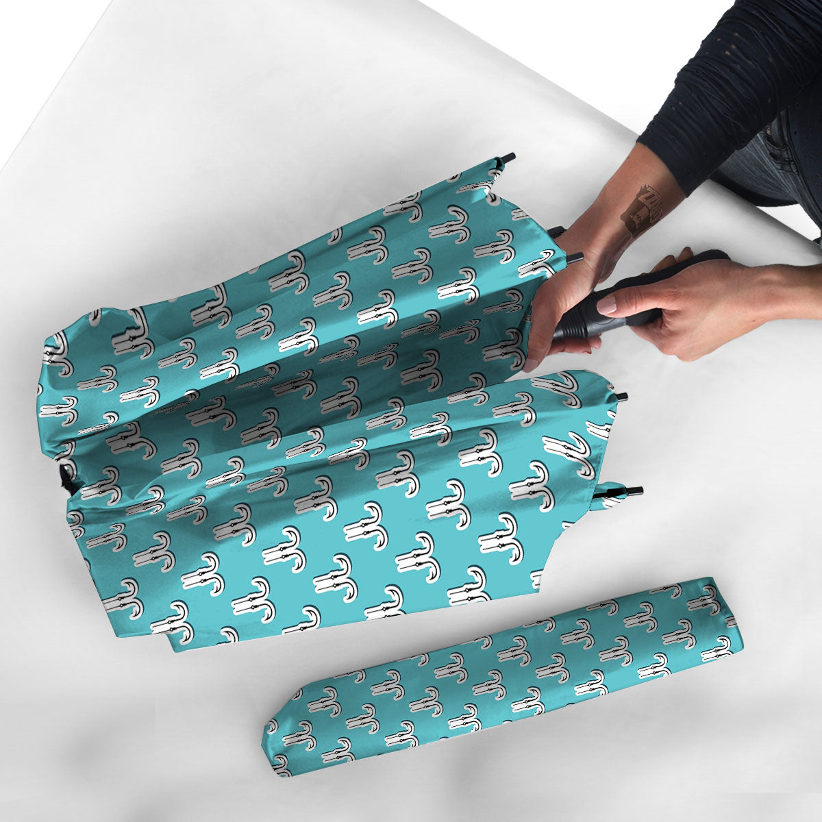 Blue Fish Hook Print Pattern Umbrella-grizzshop