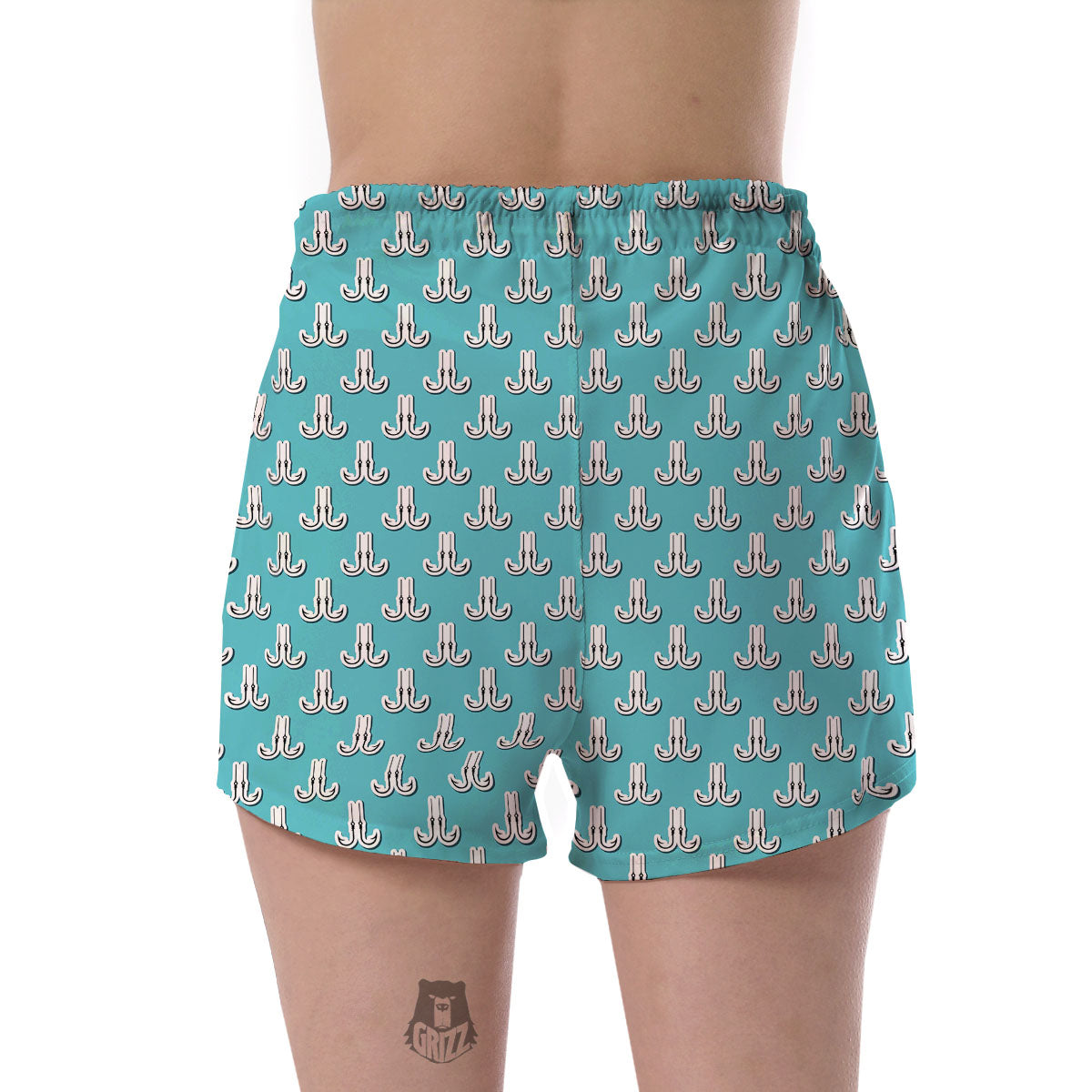 Blue Fish Hook Print Pattern Women's Shorts-grizzshop