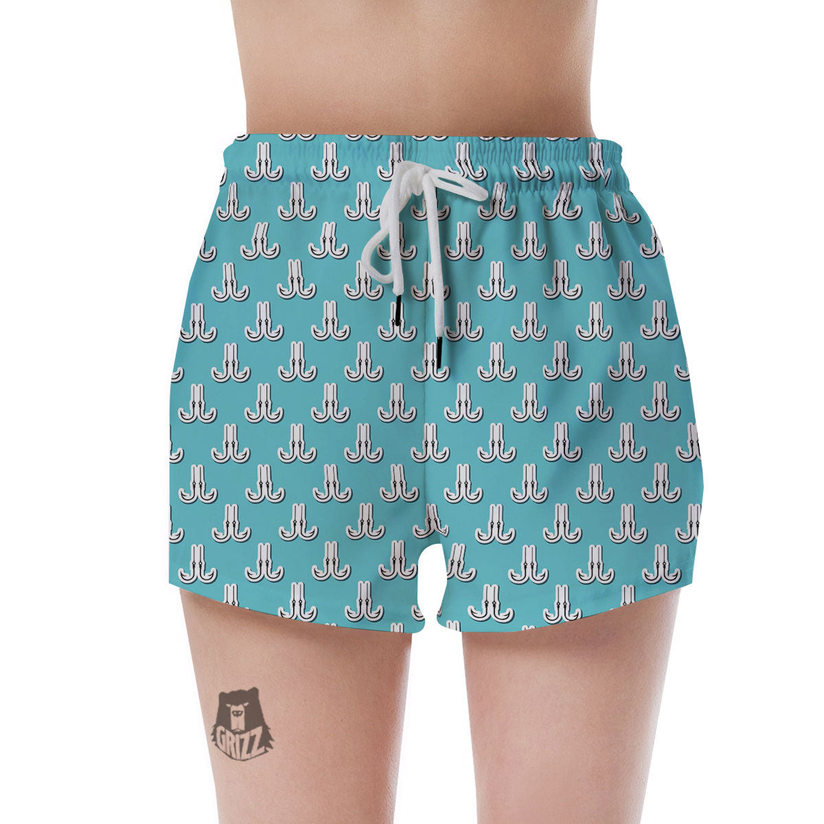 Blue Fish Hook Print Pattern Women's Shorts-grizzshop