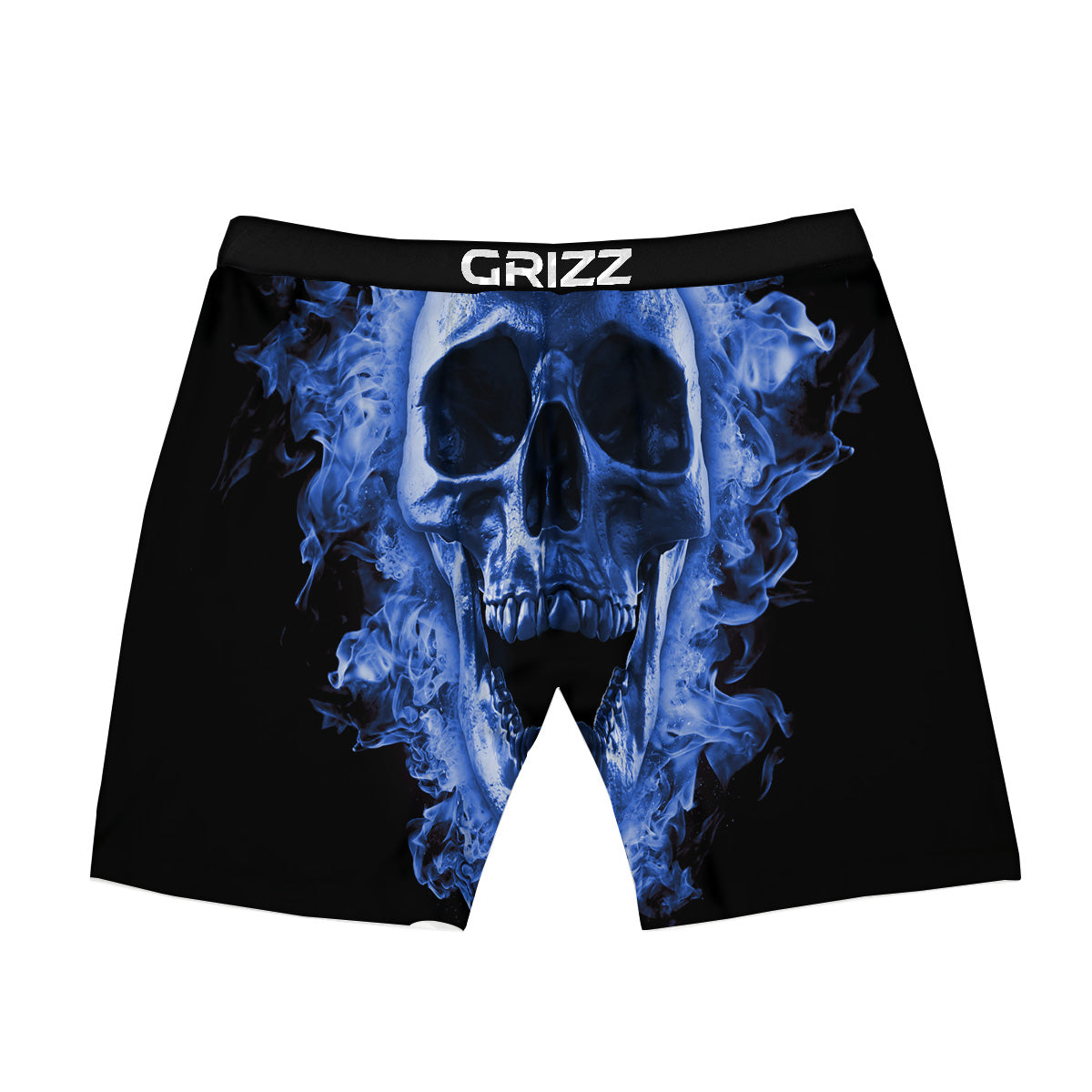 Blue Flaming Skull Print Boxer Briefs-grizzshop