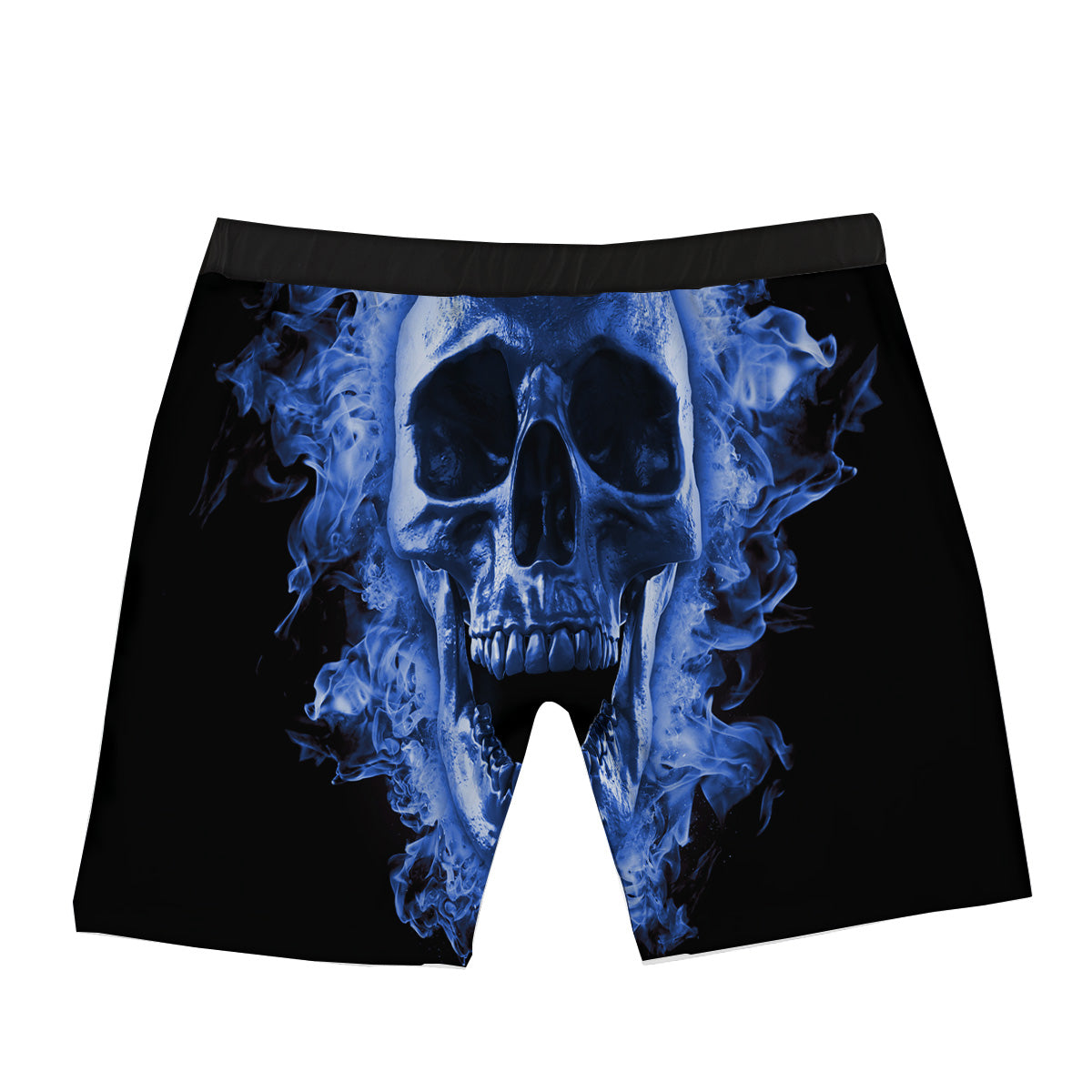 Blue Flaming Skull Print Boxer Briefs-grizzshop