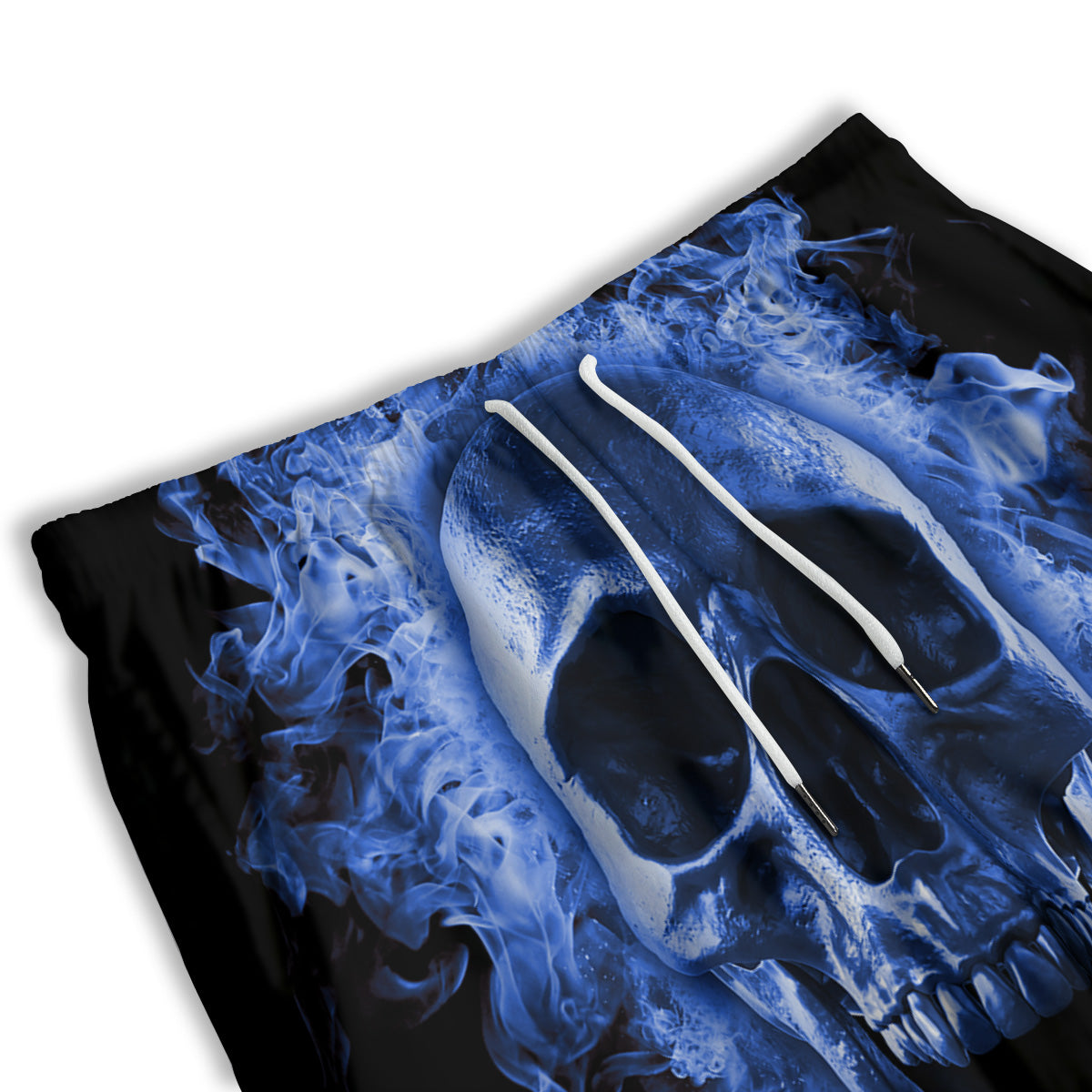 Blue Flaming Skull Print Men's Athletic Shorts