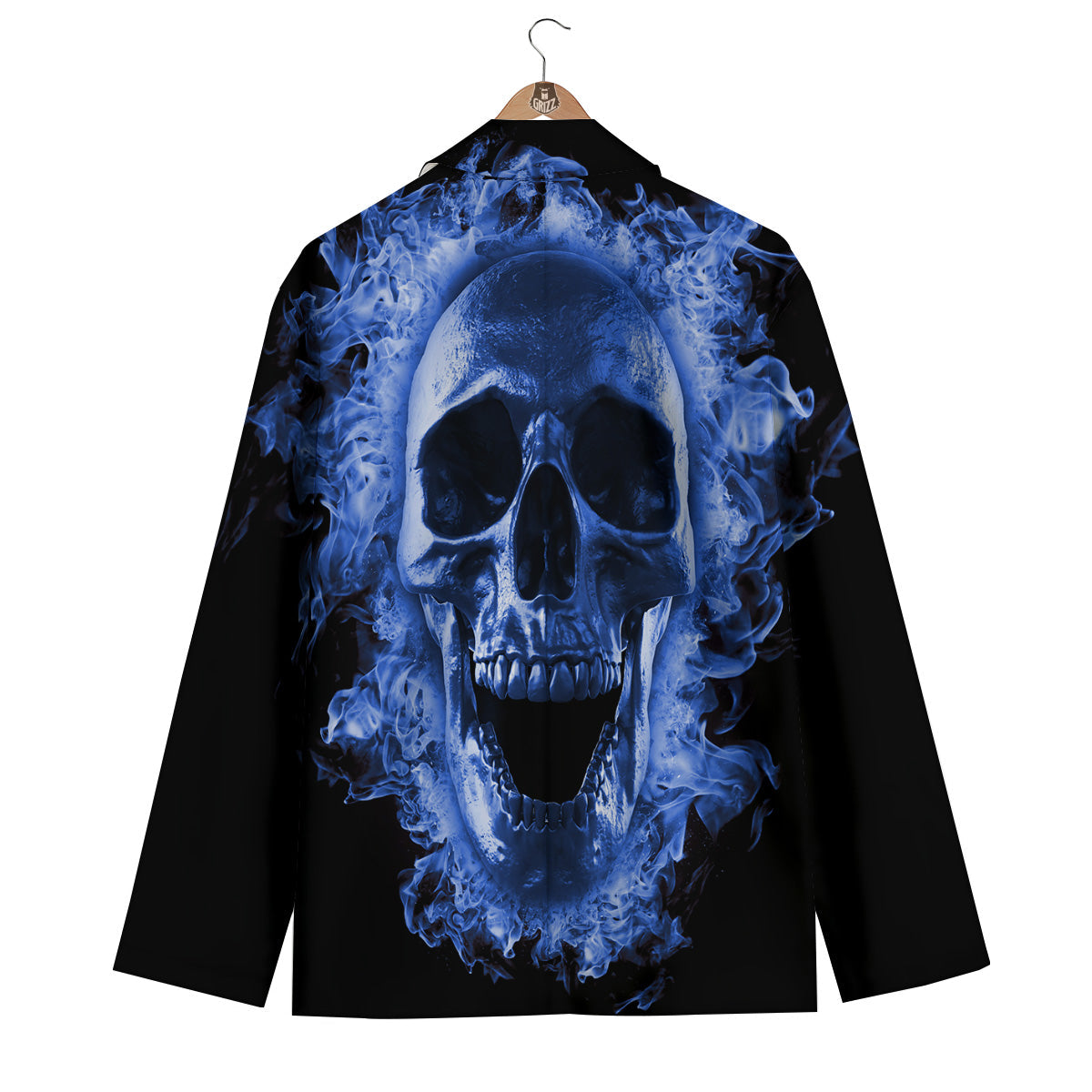 Blue Flaming Skull Print Men's Blazer-grizzshop