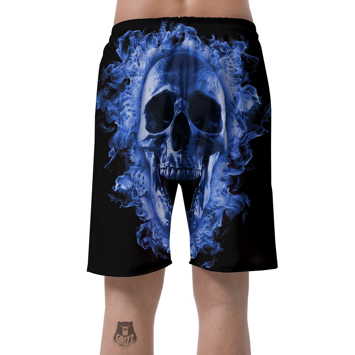 Blue Flaming Skull Print Men's Shorts-grizzshop