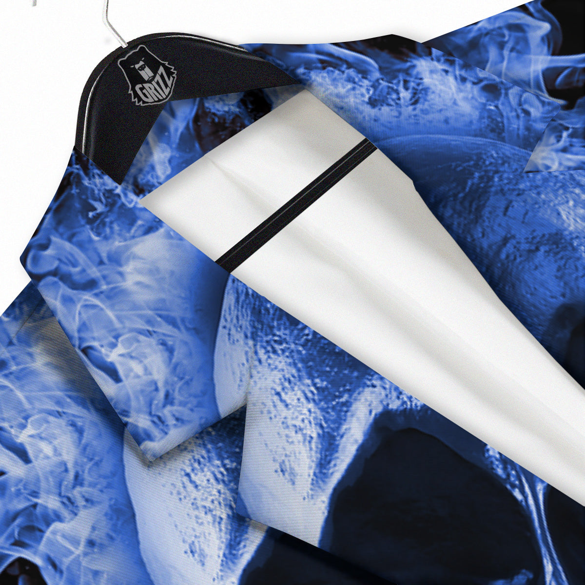 Blue Flaming Skull Print Men's Sport Coat-grizzshop