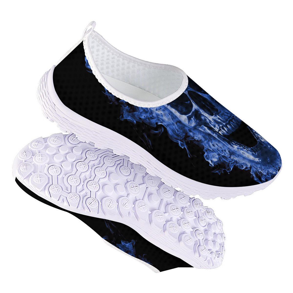 Blue Flaming Skull Print Nurse Shoes-grizzshop