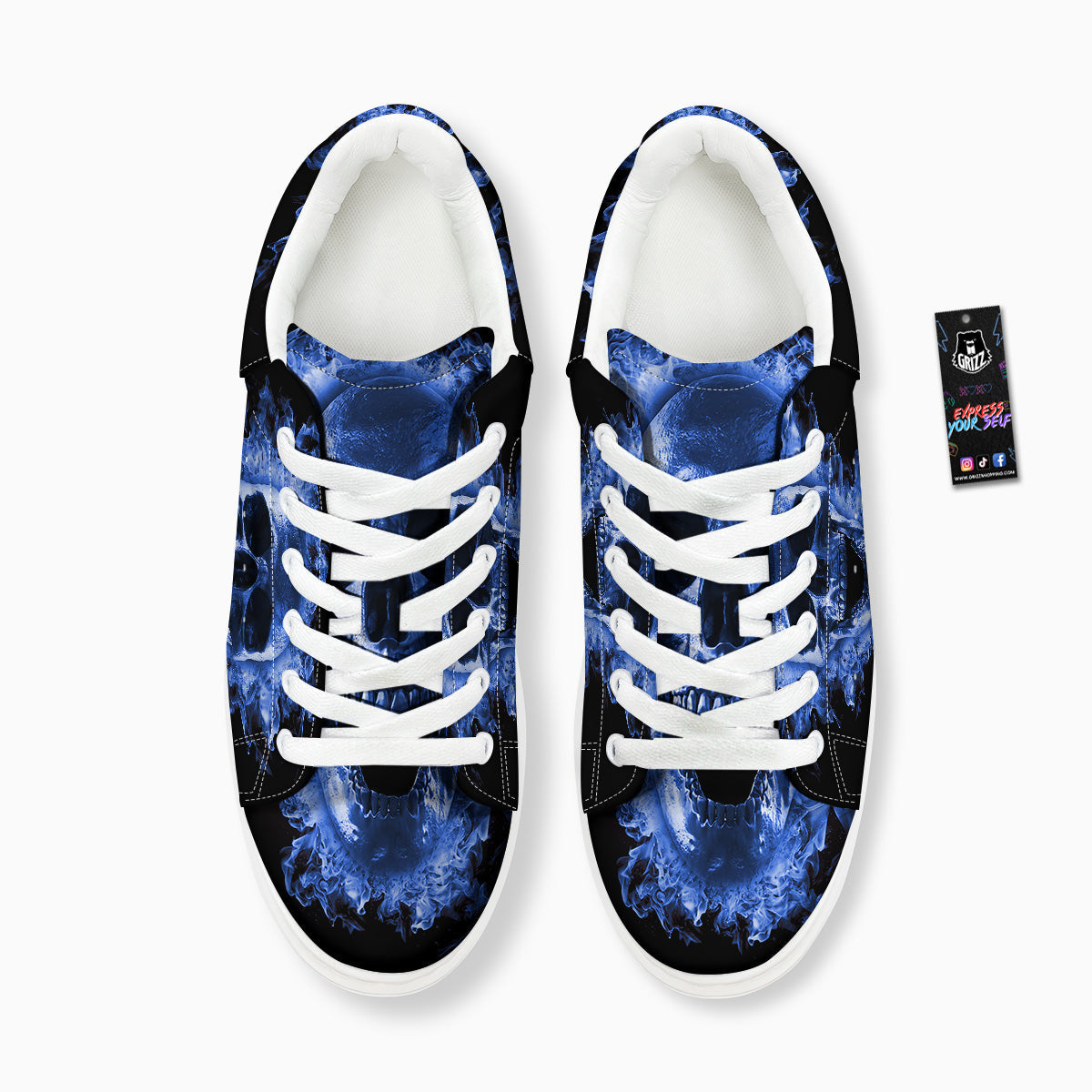 Blue Flaming Skull Print Platform Shoes-grizzshop