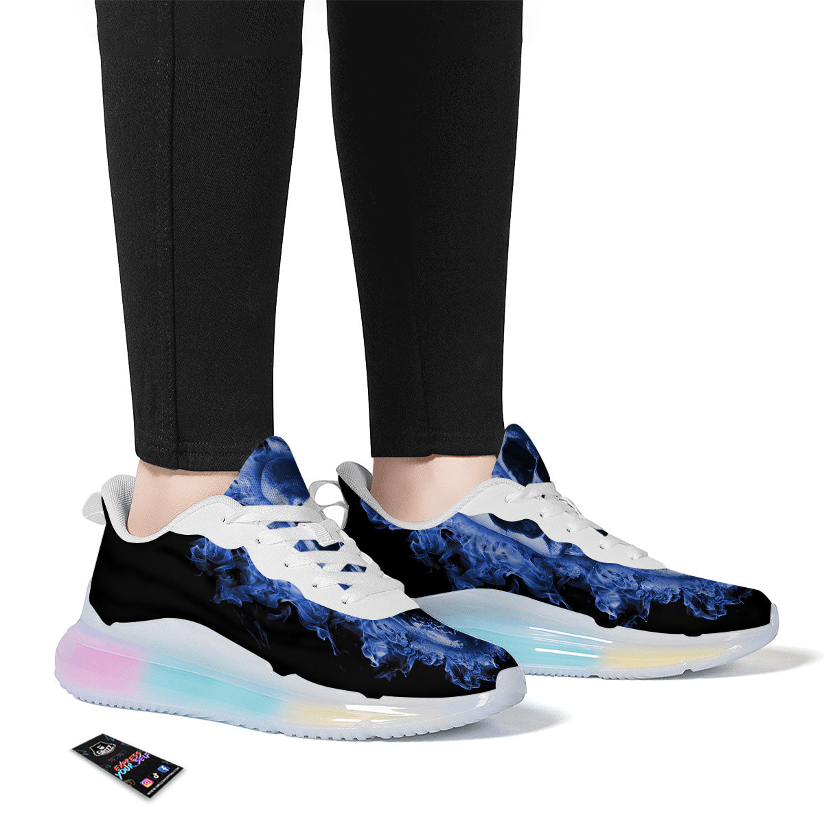 Blue Flaming Skull Print Running Sneakers-grizzshop