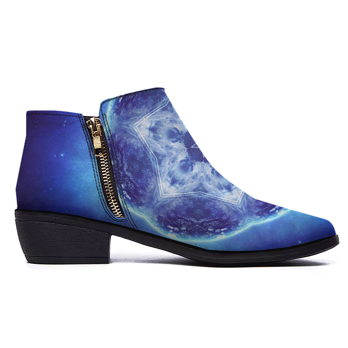 Blue Fractal Kaleidoscope Print Ankle Boots-grizzshop