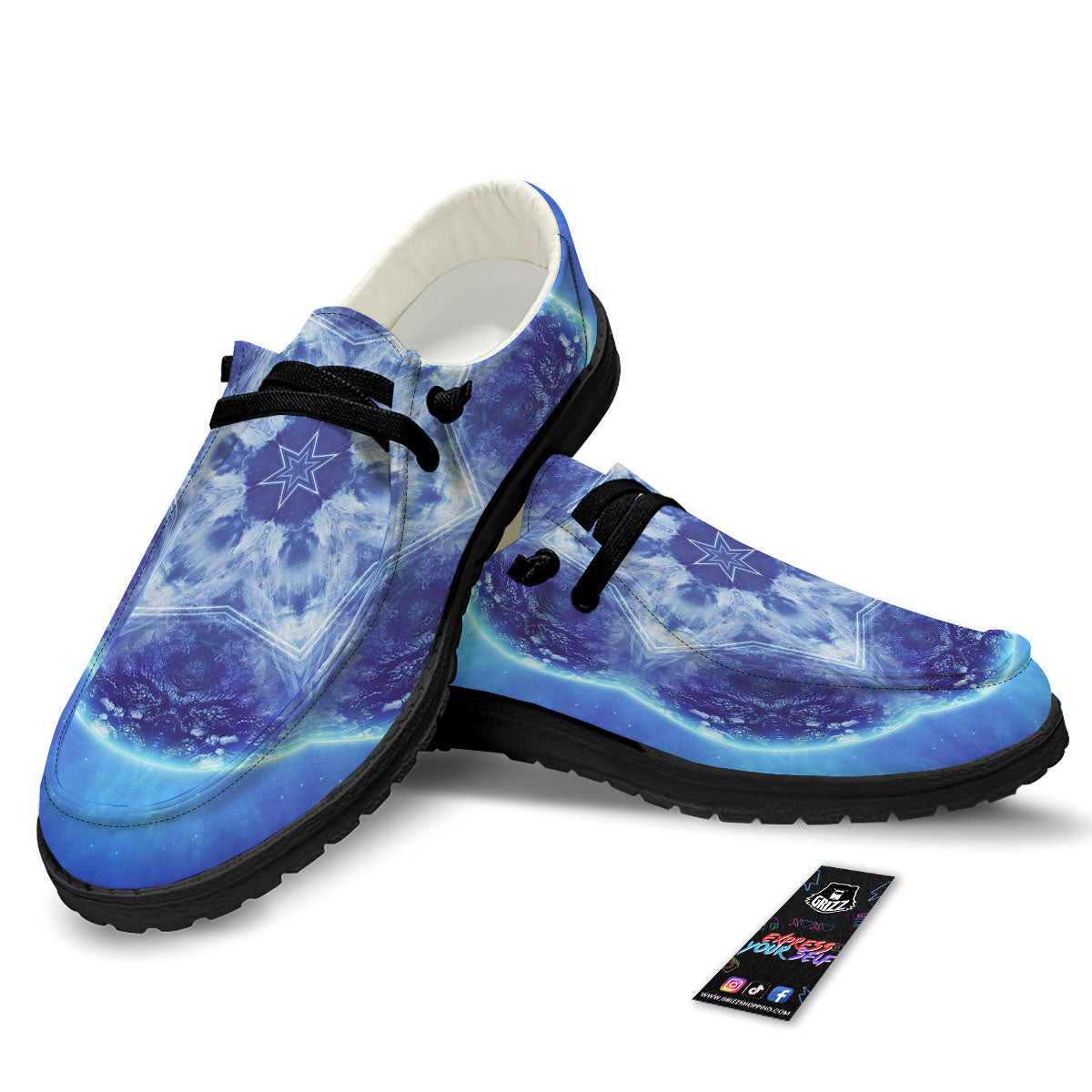 Blue Fractal Kaleidoscope Print Black Loafers-grizzshop