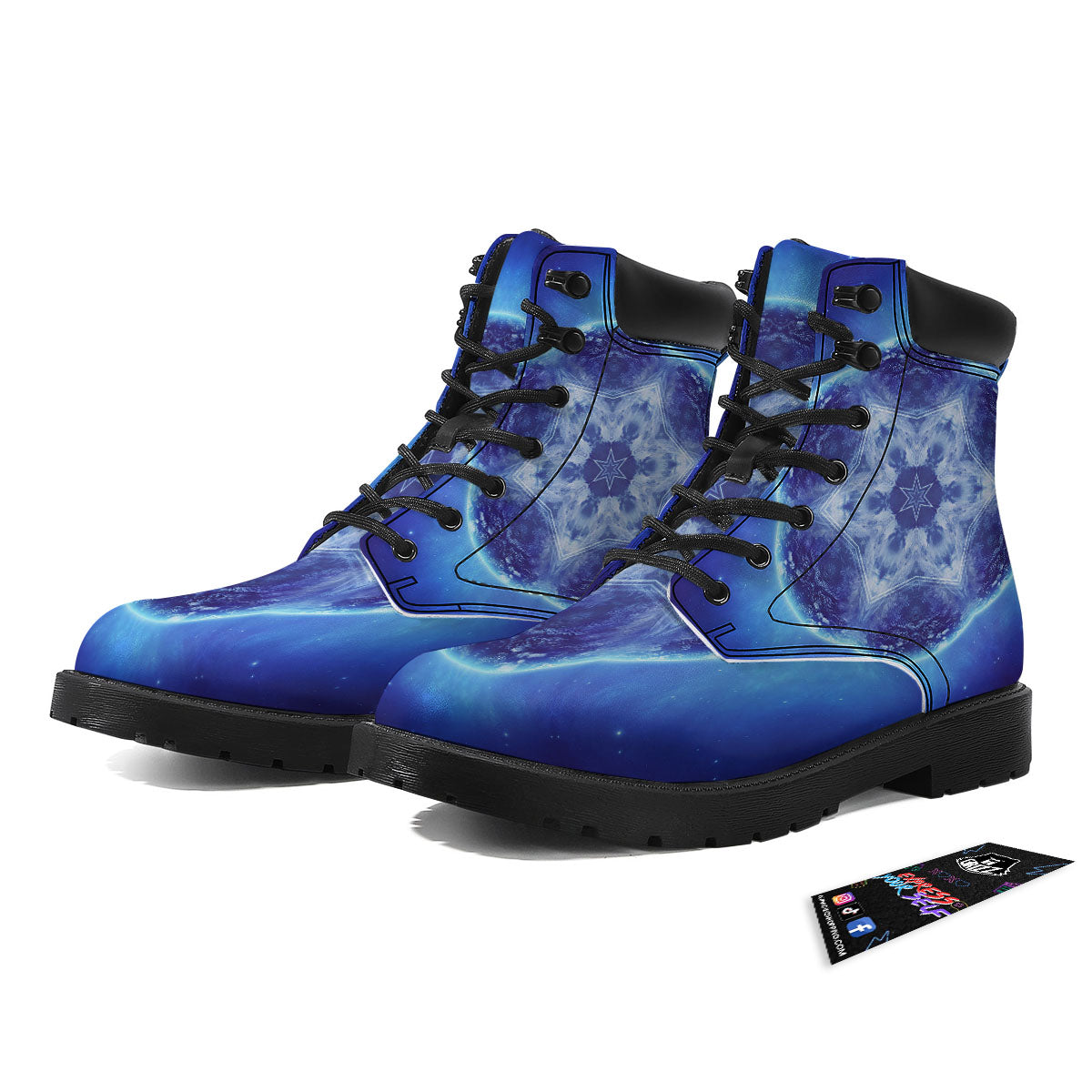 Blue Fractal Kaleidoscope Print Boots-grizzshop