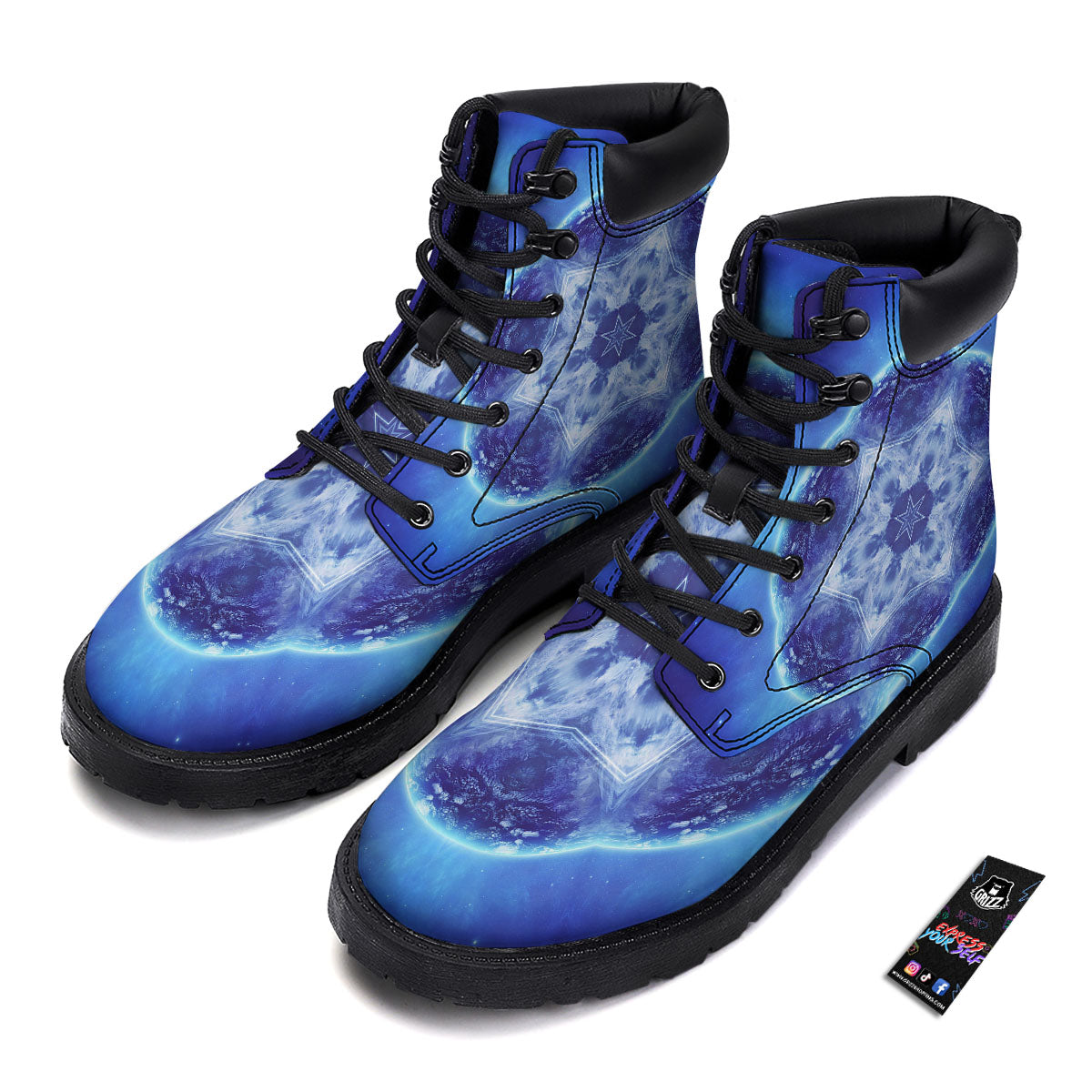 Blue Fractal Kaleidoscope Print Boots-grizzshop