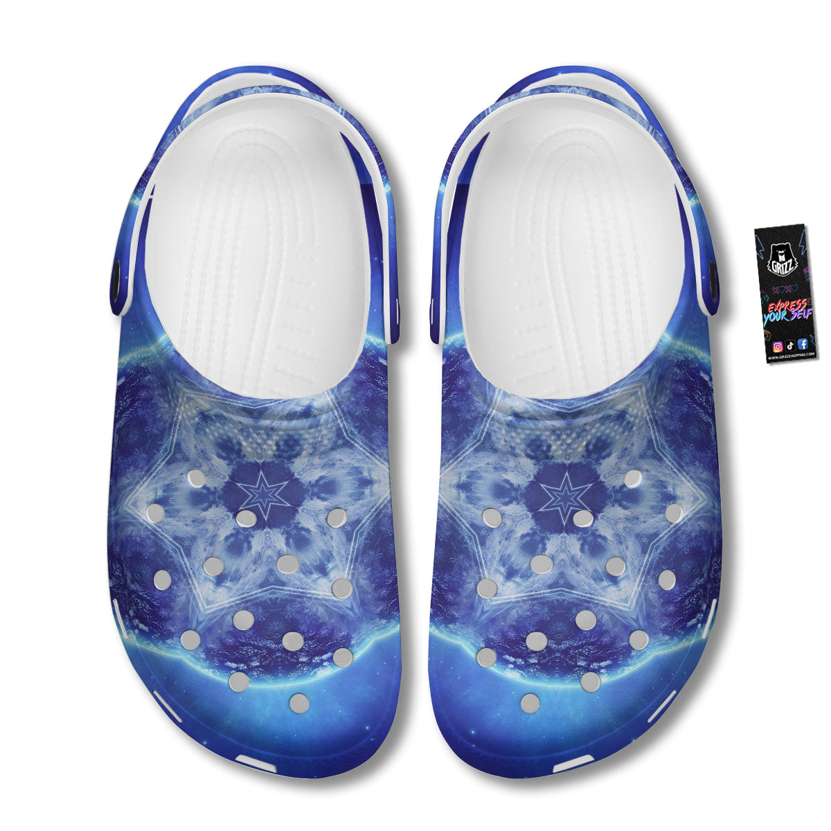 Blue Fractal Kaleidoscope Print Clog-grizzshop