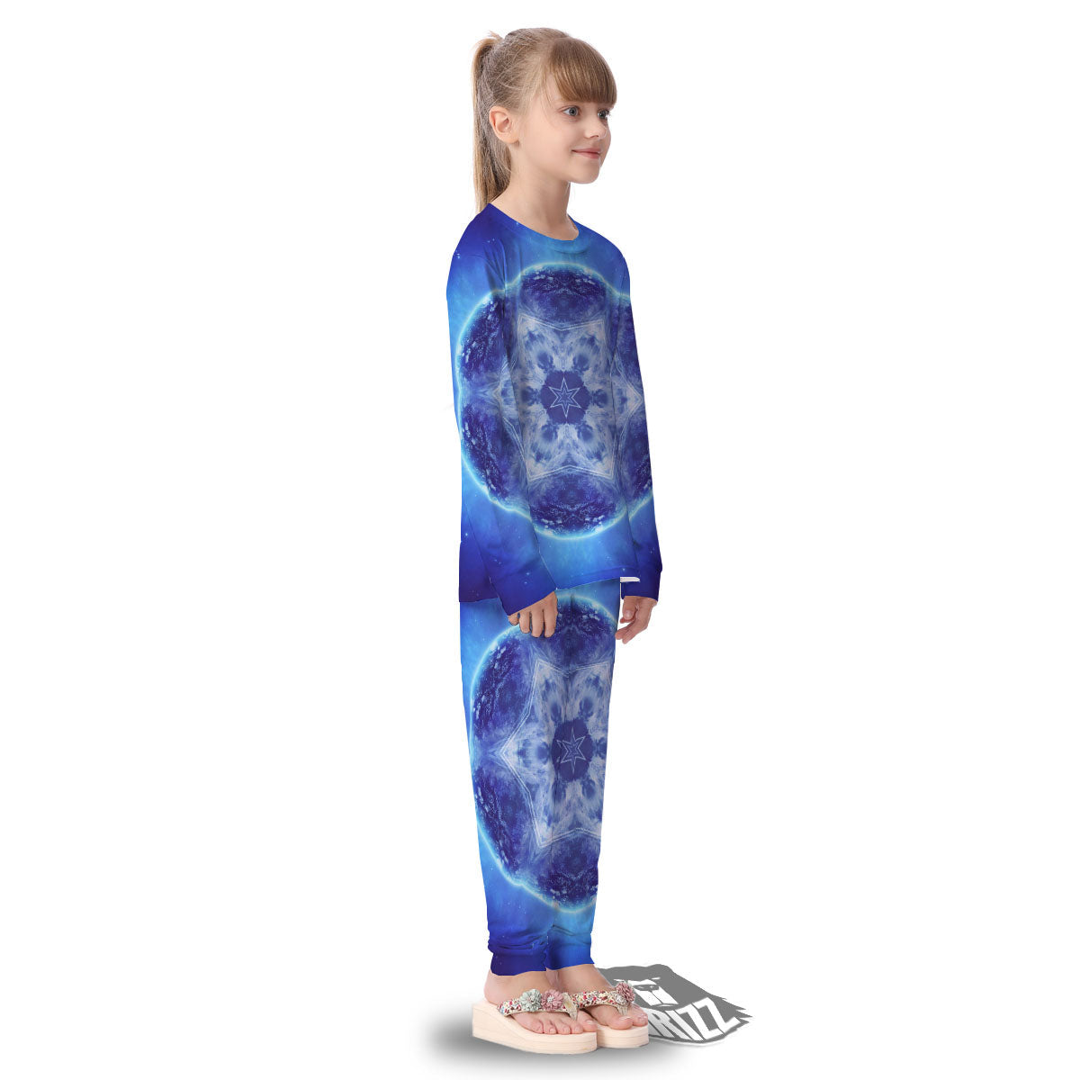 Blue Fractal Kaleidoscope Print Kid's Pajamas-grizzshop