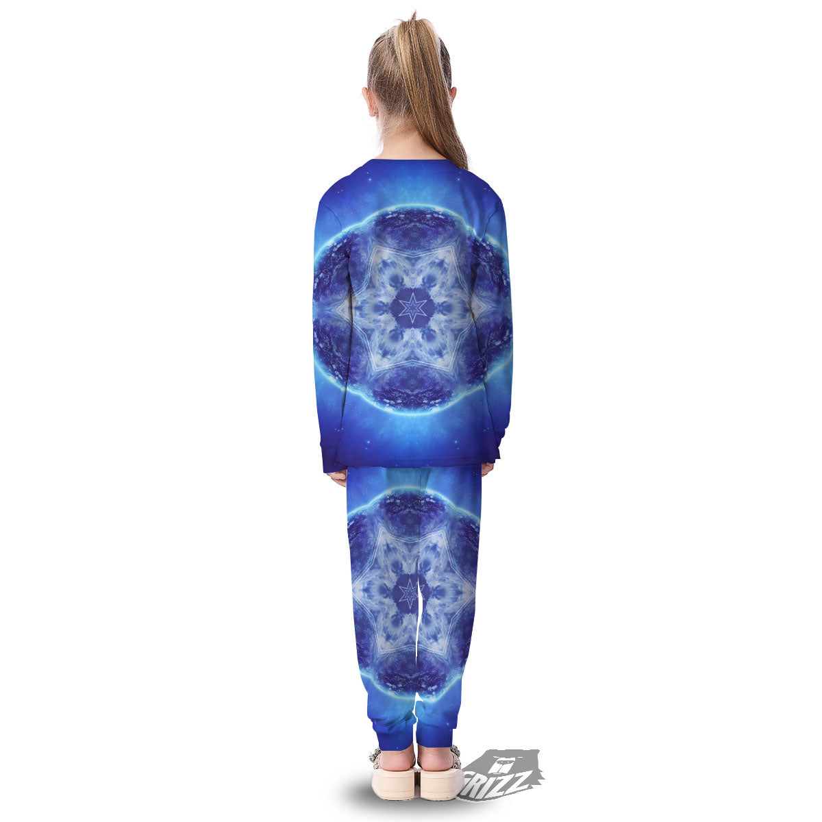 Blue Fractal Kaleidoscope Print Kid's Pajamas-grizzshop