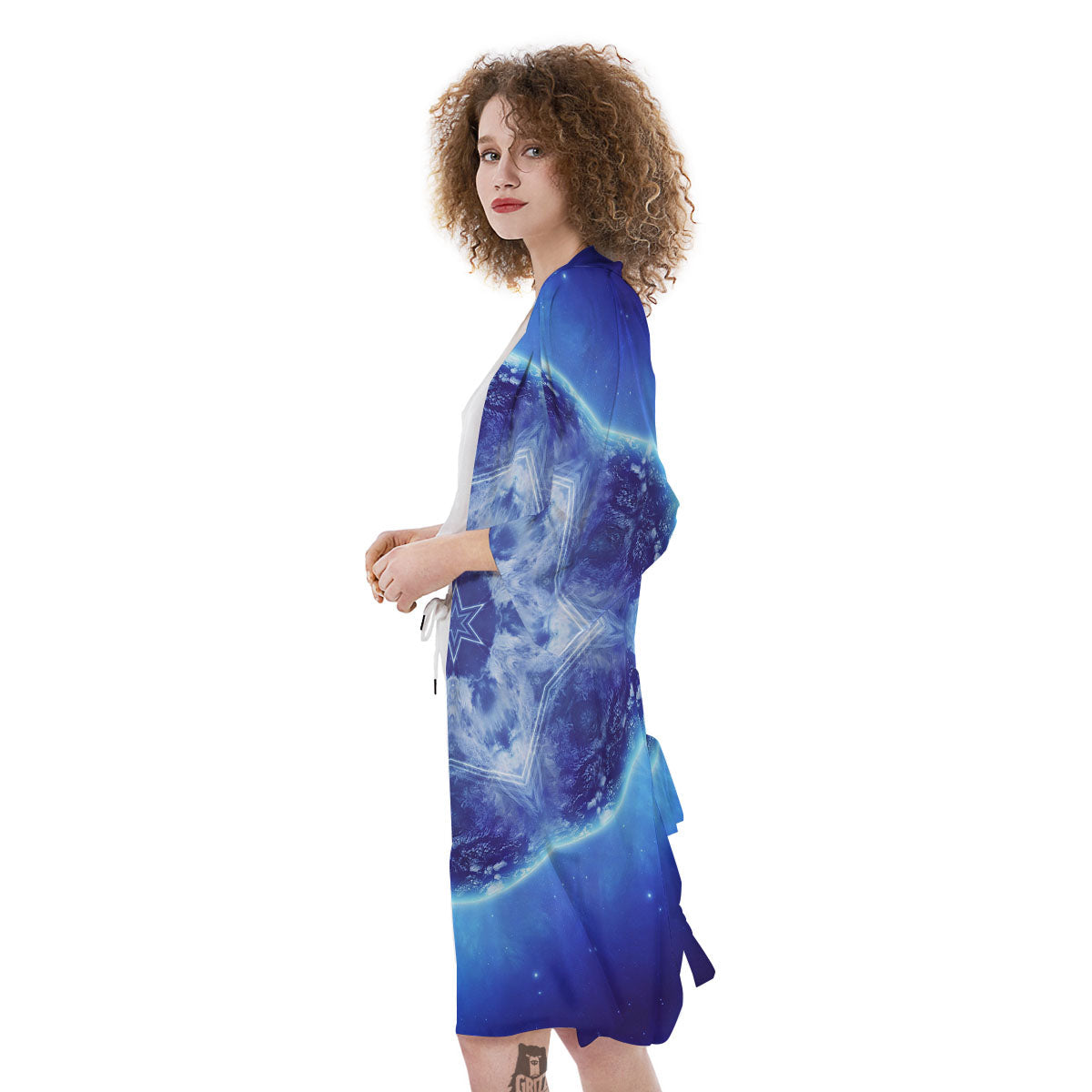 Blue Fractal Kaleidoscope Print Kimono-grizzshop