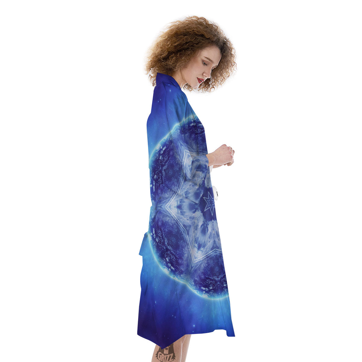 Blue Fractal Kaleidoscope Print Kimono-grizzshop