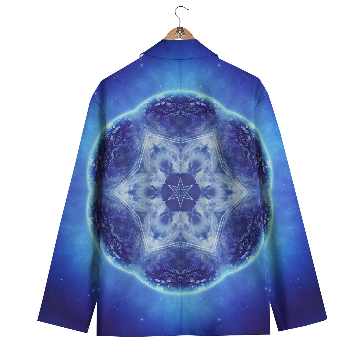 Blue Fractal Kaleidoscope Print Men's Blazer-grizzshop